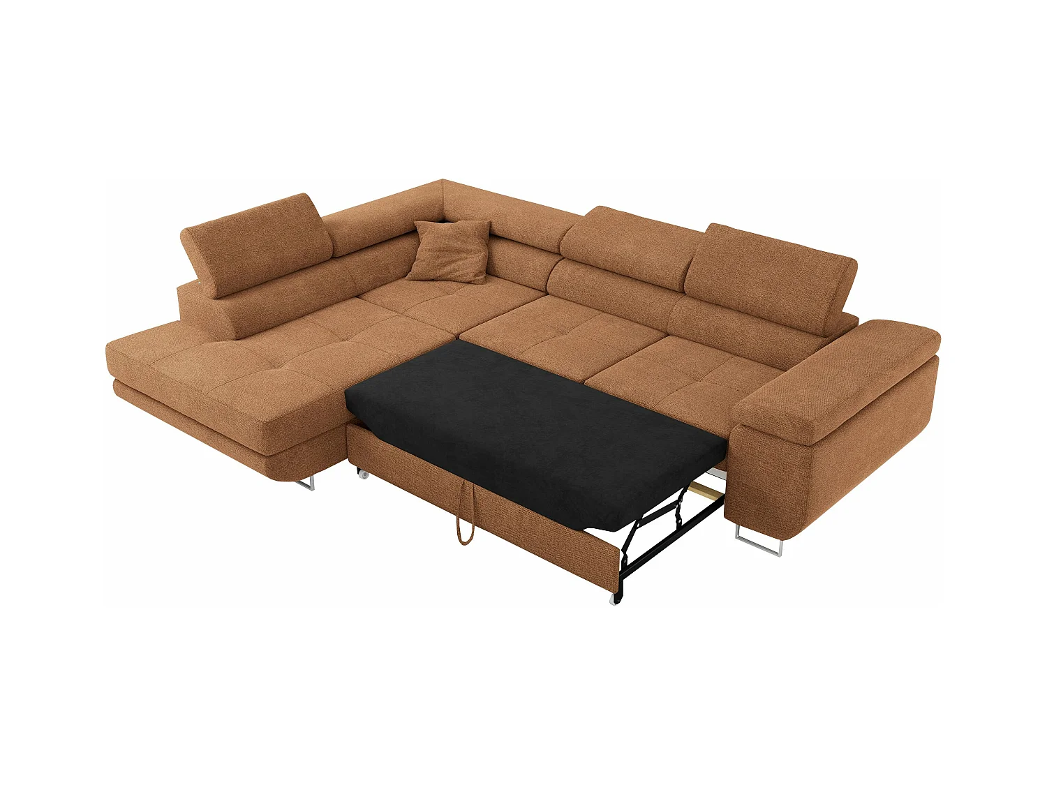 Ecksofa GUSTAW - mit Schlaffunktion, verstellbare Kopfstützen, Metallbeine - Orange Stukture - Ecke Links