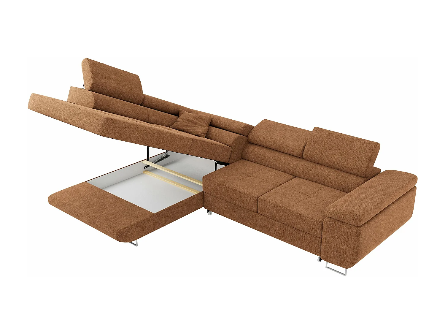 Ecksofa GUSTAW - mit Schlaffunktion, verstellbare Kopfstützen, Metallbeine - Orange Stukture - Ecke Links