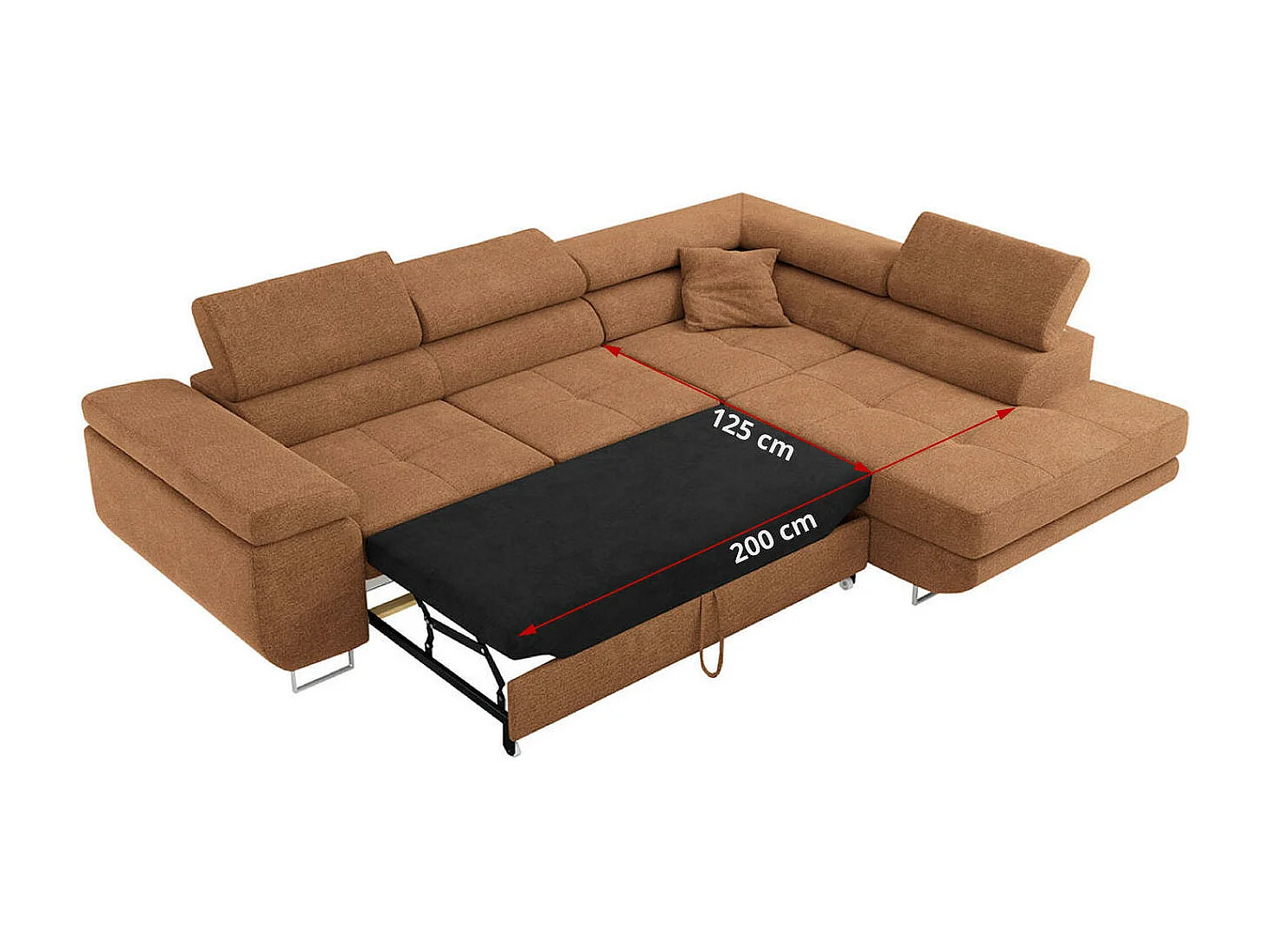 Ecksofa GUSTAW - mit Schlaffunktion, verstellbare Kopfstützen, Metallbeine - Orange Stukture - Ecke Links