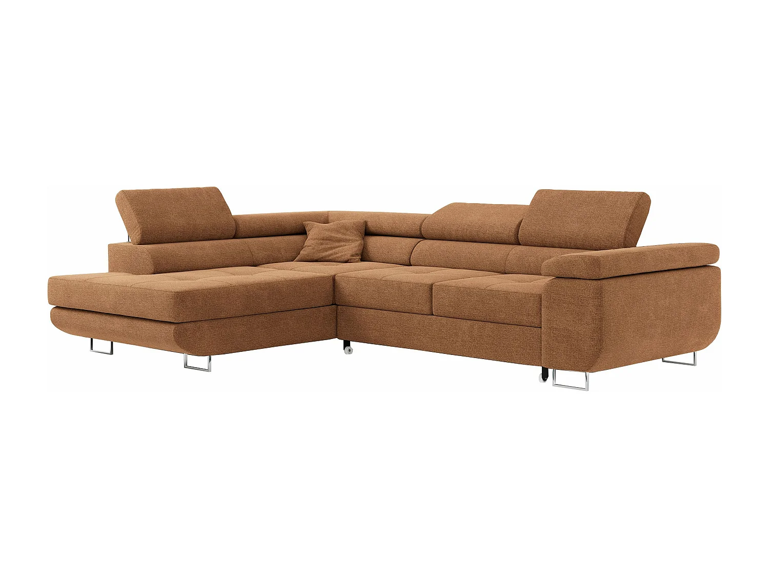 Ecksofa GUSTAW - mit Schlaffunktion, verstellbare Kopfstützen, Metallbeine - Orange Stukture - Ecke Links