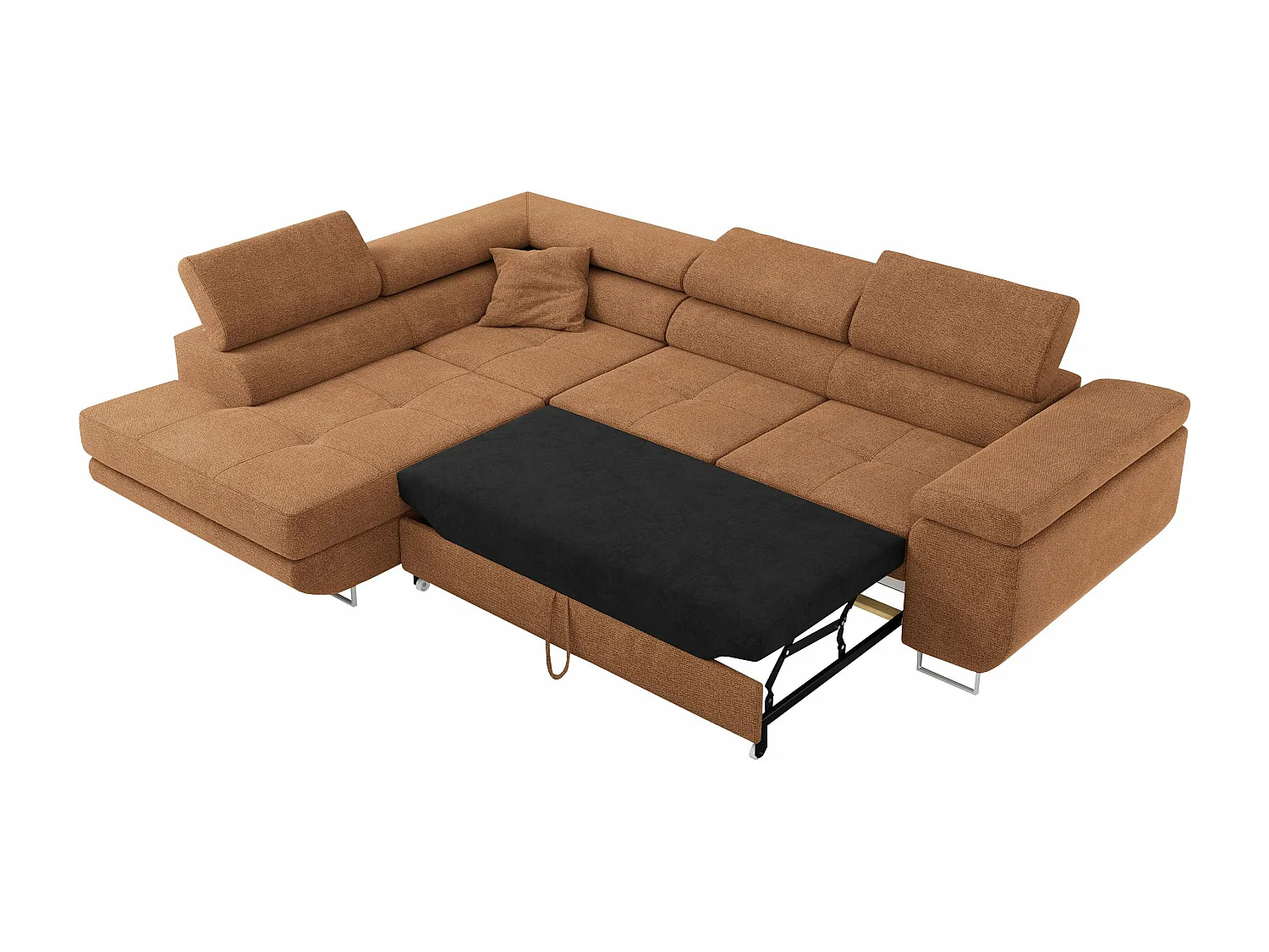 Ecksofa GUSTAW - mit Schlaffunktion, verstellbare Kopfstützen, Metallbeine - Orange Stukture - Ecke Links