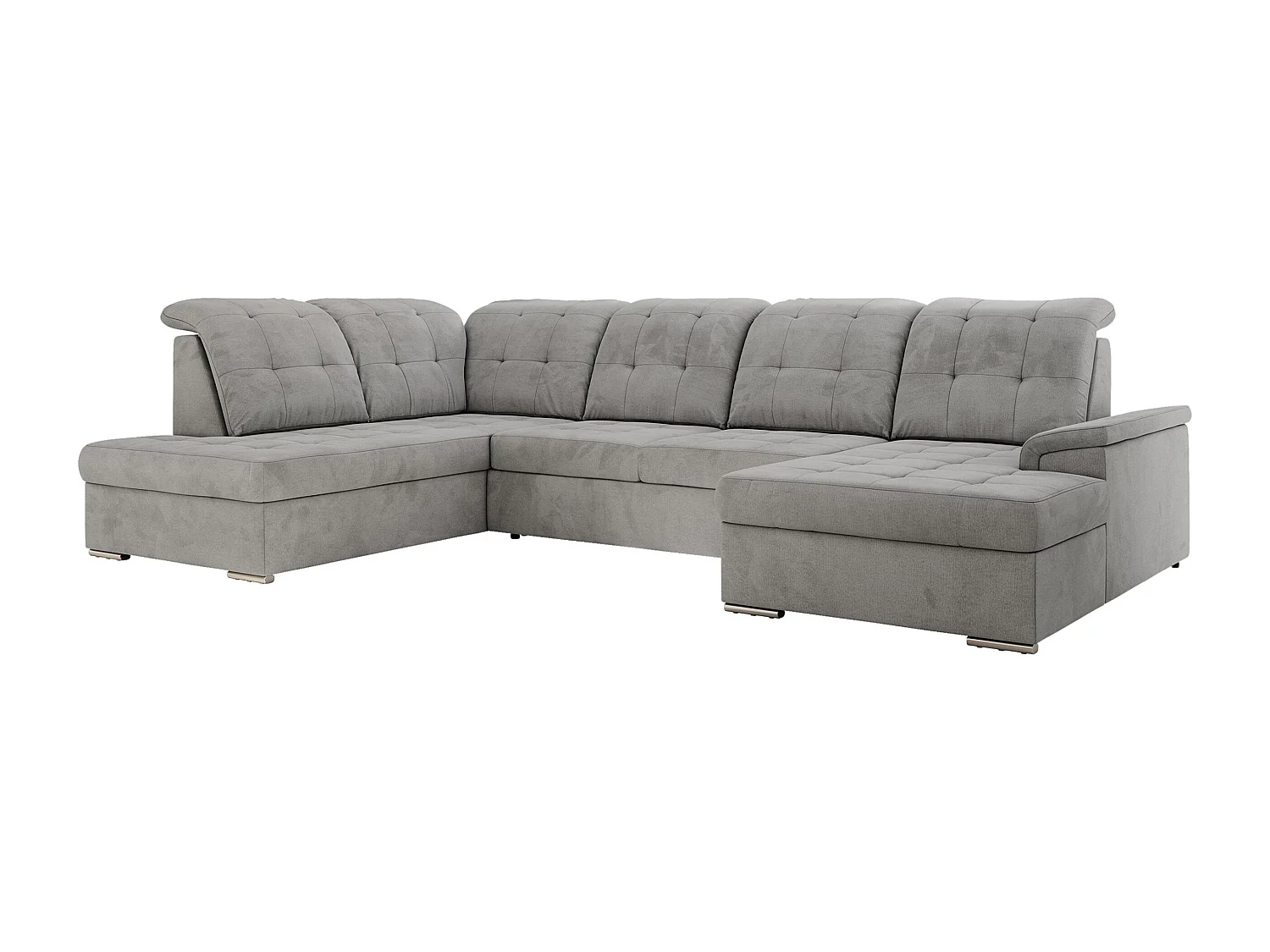 Ecksofa MADRITO U - mit verstellbarer Rückenlehne, Armlehne, L-förmige Ecke, Bettkasten - Hellgrau Velvet - Ecke Links