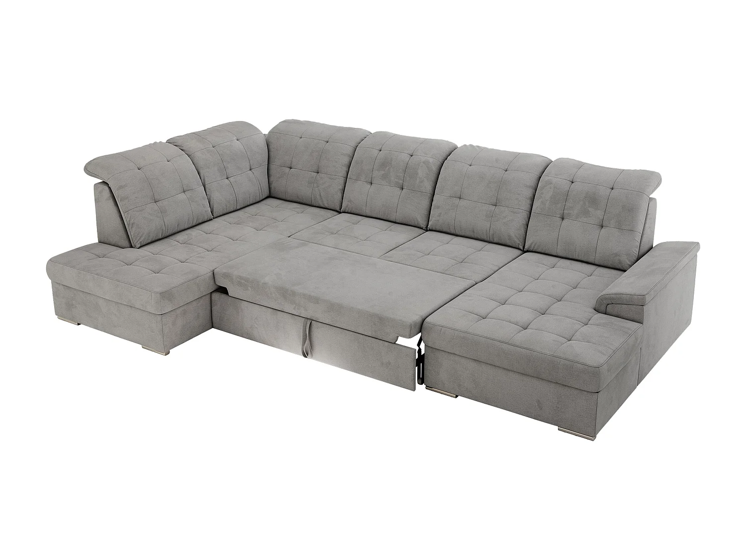 Ecksofa MADRITO U - mit verstellbarer Rückenlehne, Armlehne, L-förmige Ecke, Bettkasten - Hellgrau Velvet - Ecke Links