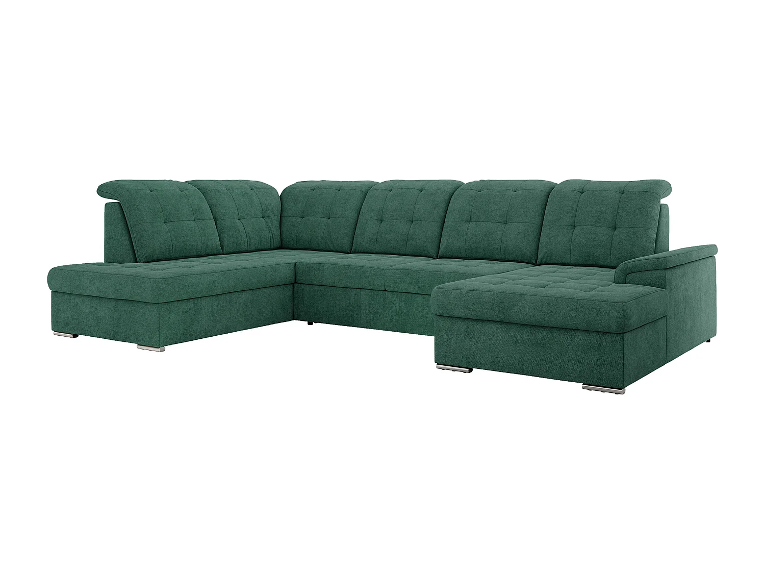 Ecksofa MADRITO U - mit verstellbarer Rückenlehne, Armlehne, L-förmige Ecke, Bettkasten - Grün Struktur - Ecke Links