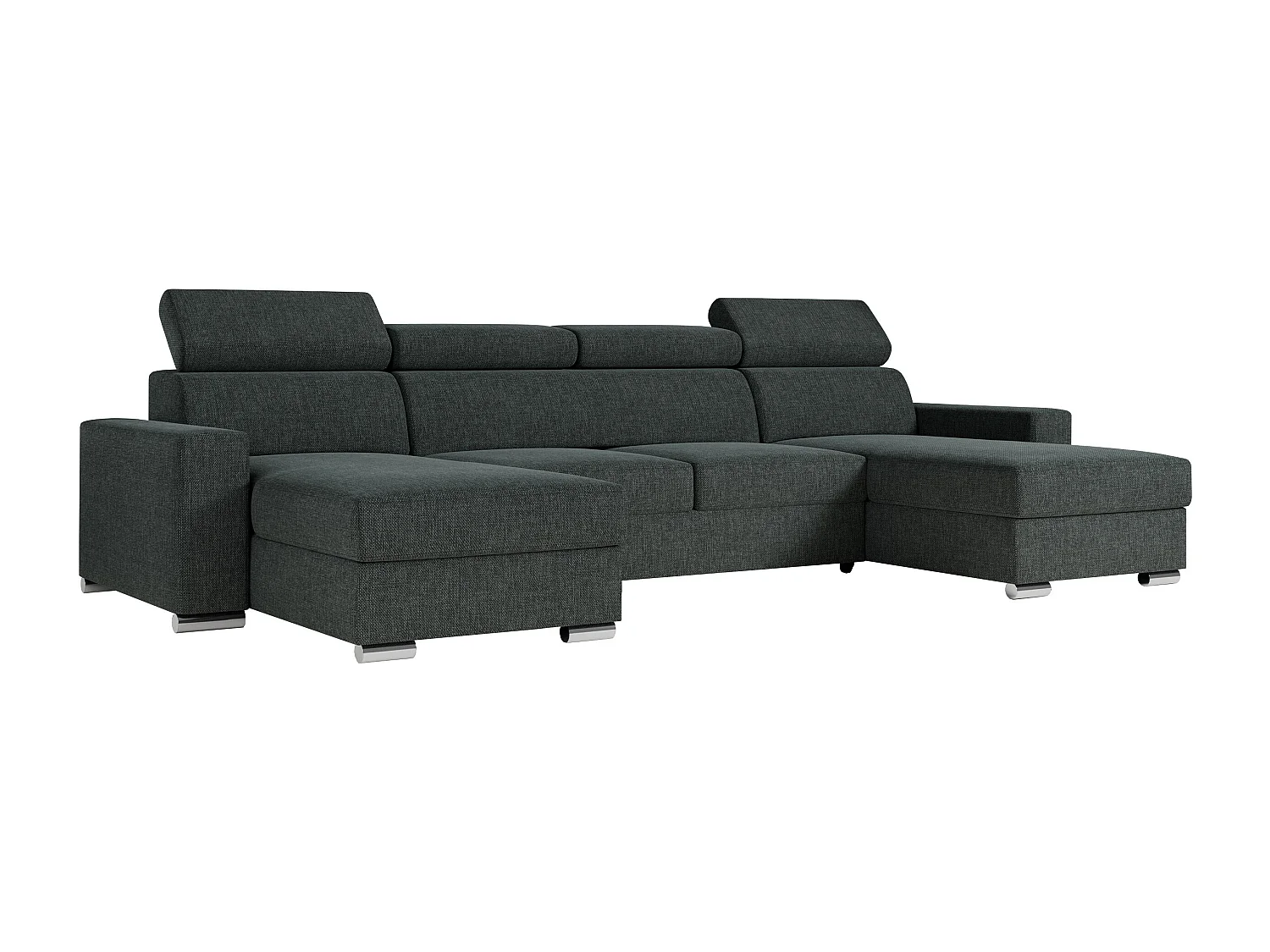 Ecksofa FOX U - verstellbare Kopfstützen, zwei Bettkästen, L-förmige Ecke mit Schlaffunktion, Armlehnen - Dunkelgrau, Stukture