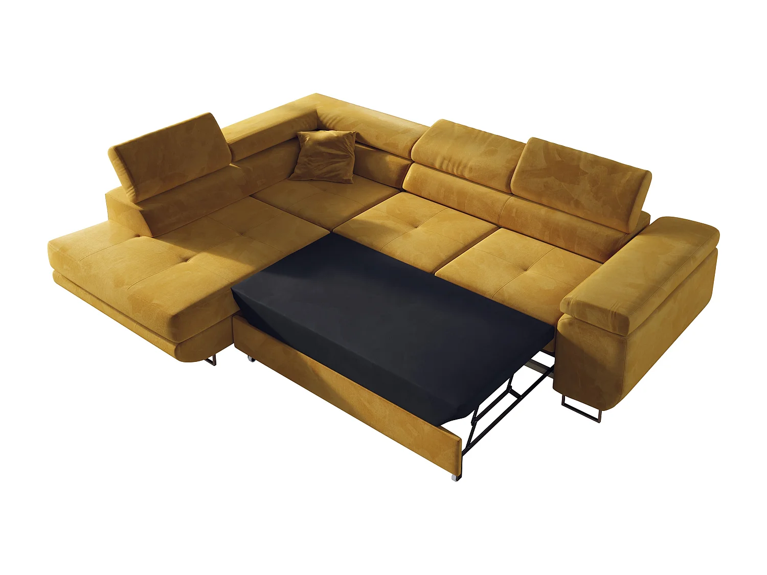 Ecksofa GUSTAW - mit Schlaffunktion, verstellbare Kopfstützen, Metallbeine - Gelb Velvet - Ecke Links