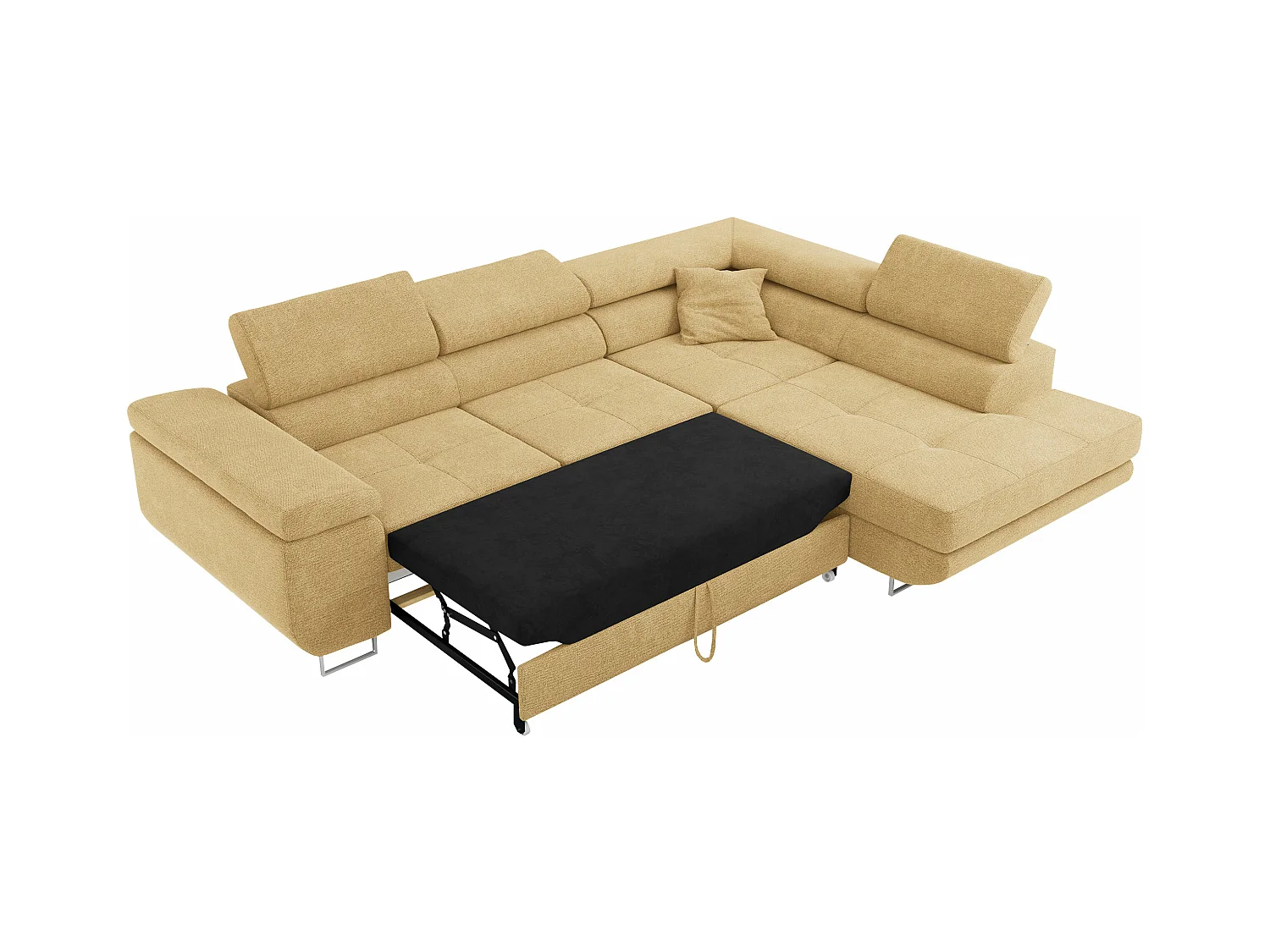 Ecksofa GUSTAW - mit Schlaffunktion, verstellbare Kopfstützen, Metallbeine - Gelb Stukture - Ecke Rechts