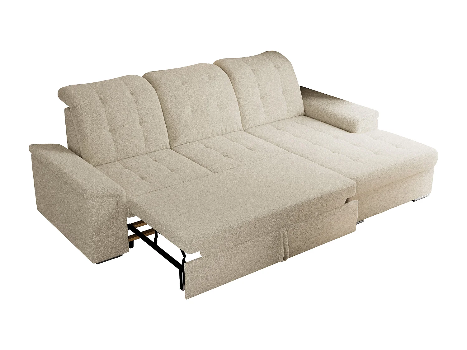 Ecksofa MADRITO - mit verstellbarer Rückenlehne, Armlehnen, gestepptem Sitz und Rückenlehne, Schlaffunktion - Beige Boucle - Ecke Rechts