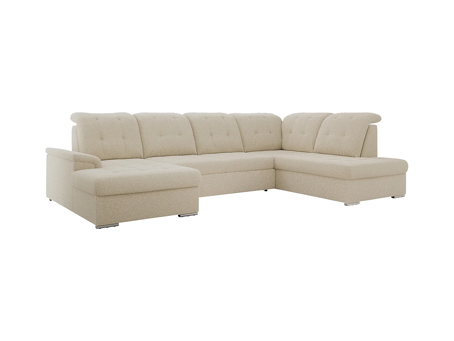 Ecksofa MADRITO U - mit verstellbarer Rückenlehne, Armlehne, L-förmige Ecke, Bettkasten - Beige Boucle - Ecke Rechts