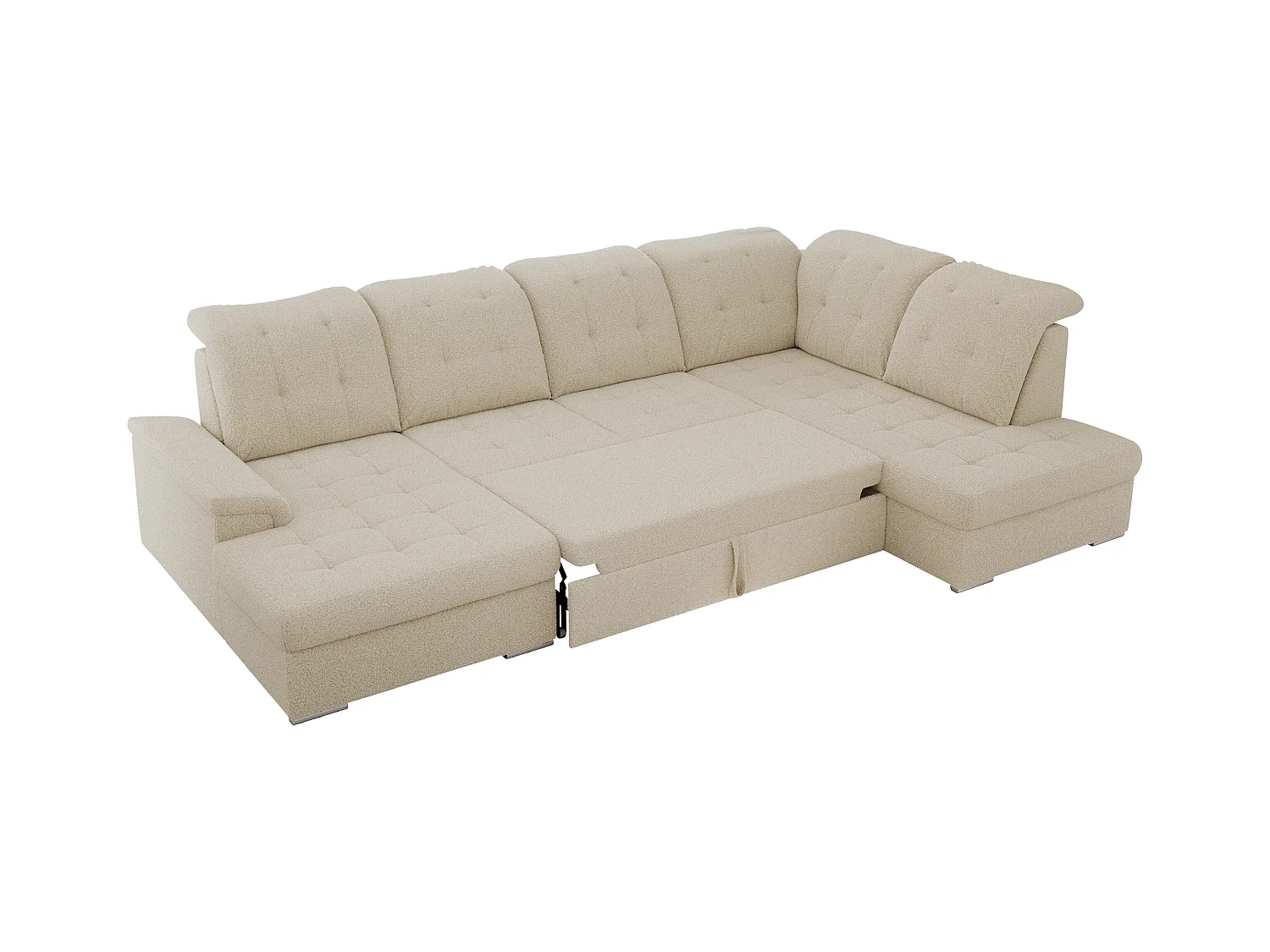 Ecksofa MADRITO U - mit verstellbarer Rückenlehne, Armlehne, L-förmige Ecke, Bettkasten - Beige Boucle - Ecke Rechts