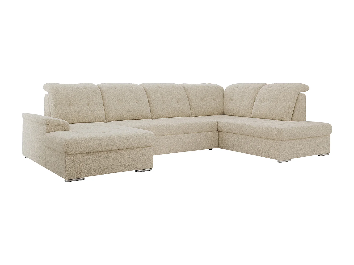 Ecksofa MADRITO U - mit verstellbarer Rückenlehne, Armlehne, L-förmige Ecke, Bettkasten - Beige Boucle - Ecke Rechts