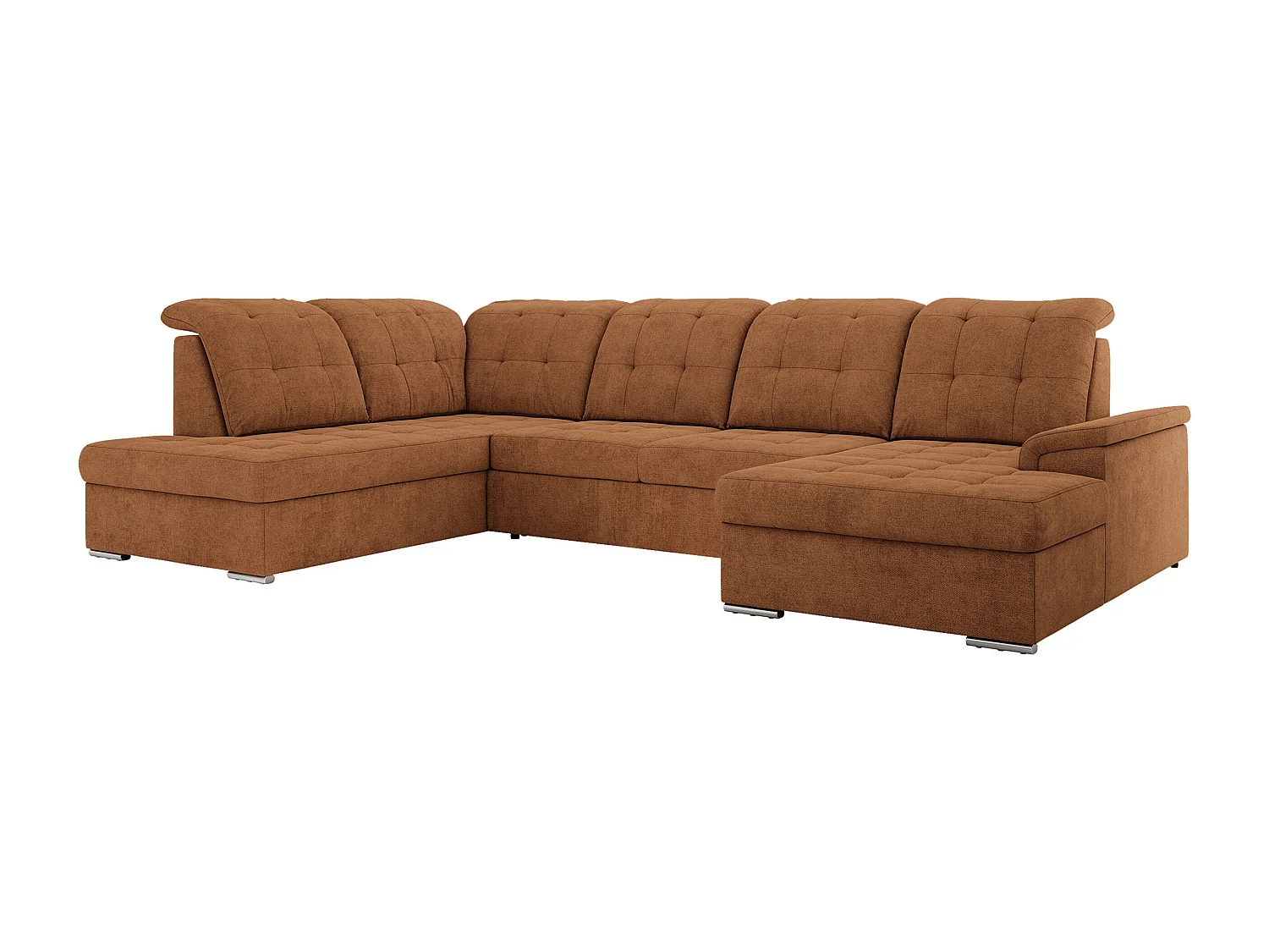 Ecksofa MADRITO U - mit verstellbarer Rückenlehne, Armlehne, L-förmige Ecke, Bettkasten - Orange Struktur - Ecke Links