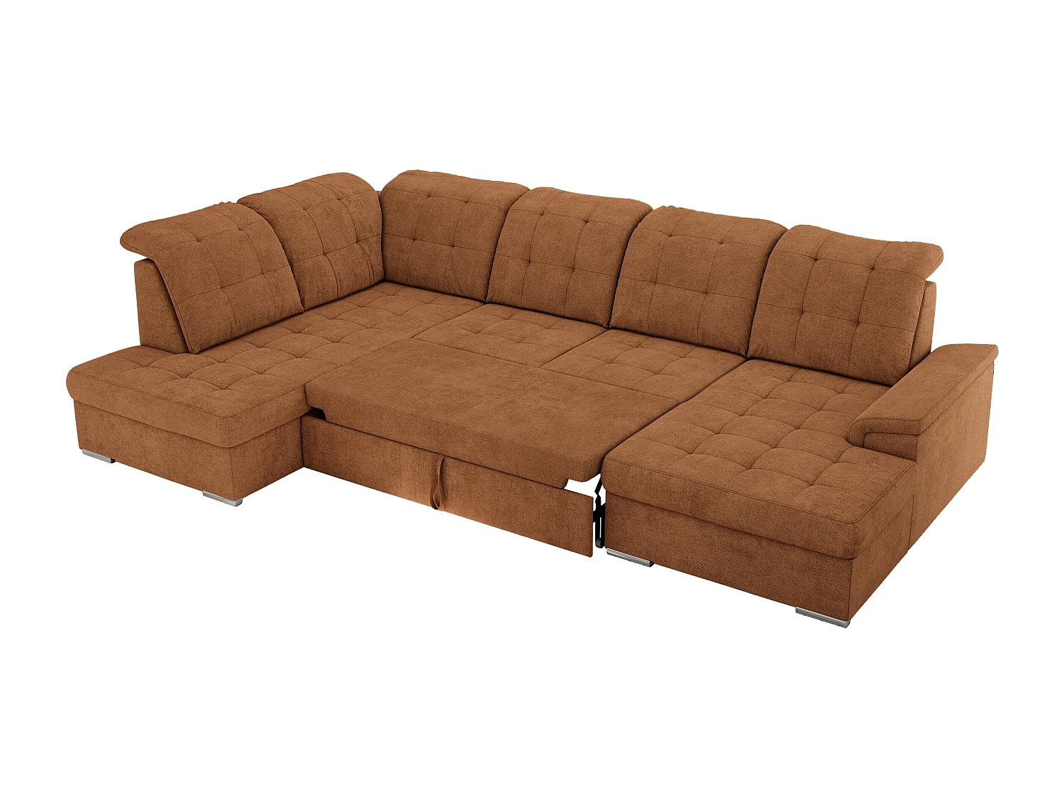 Ecksofa MADRITO U - mit verstellbarer Rückenlehne, Armlehne, L-förmige Ecke, Bettkasten - Orange Struktur - Ecke Links