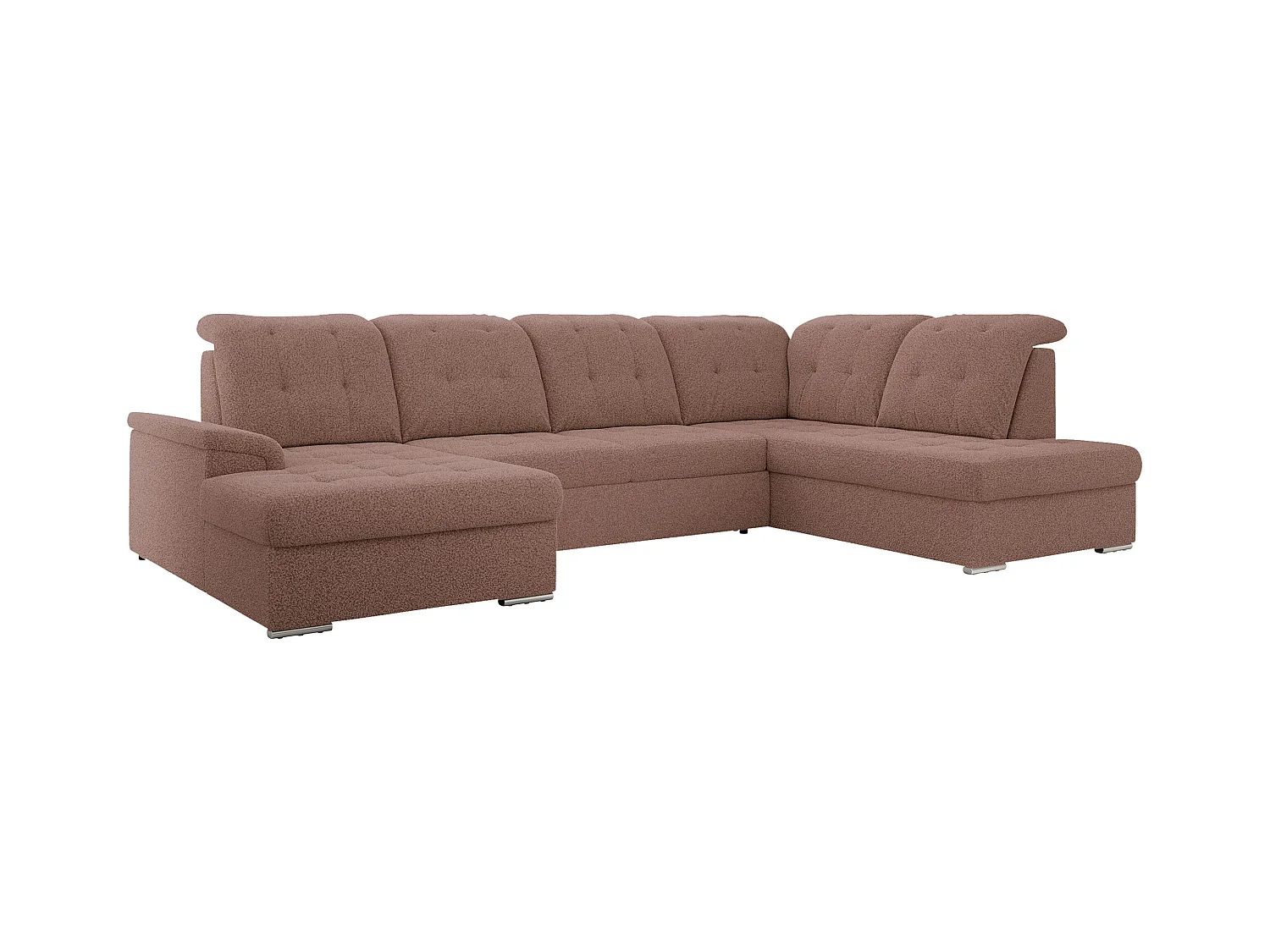 Ecksofa MADRITO U - mit verstellbarer Rückenlehne, Armlehne, L-förmige Ecke, Bettkasten - Rosa Boucle - Ecke Rechts