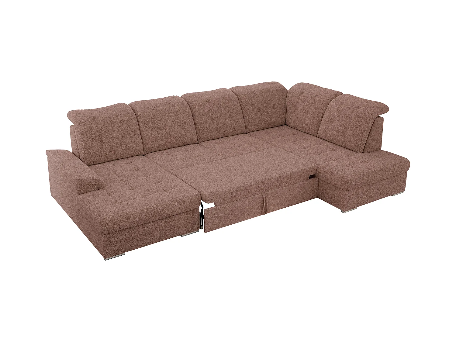 Ecksofa MADRITO U - mit verstellbarer Rückenlehne, Armlehne, L-förmige Ecke, Bettkasten - Rosa Boucle - Ecke Rechts