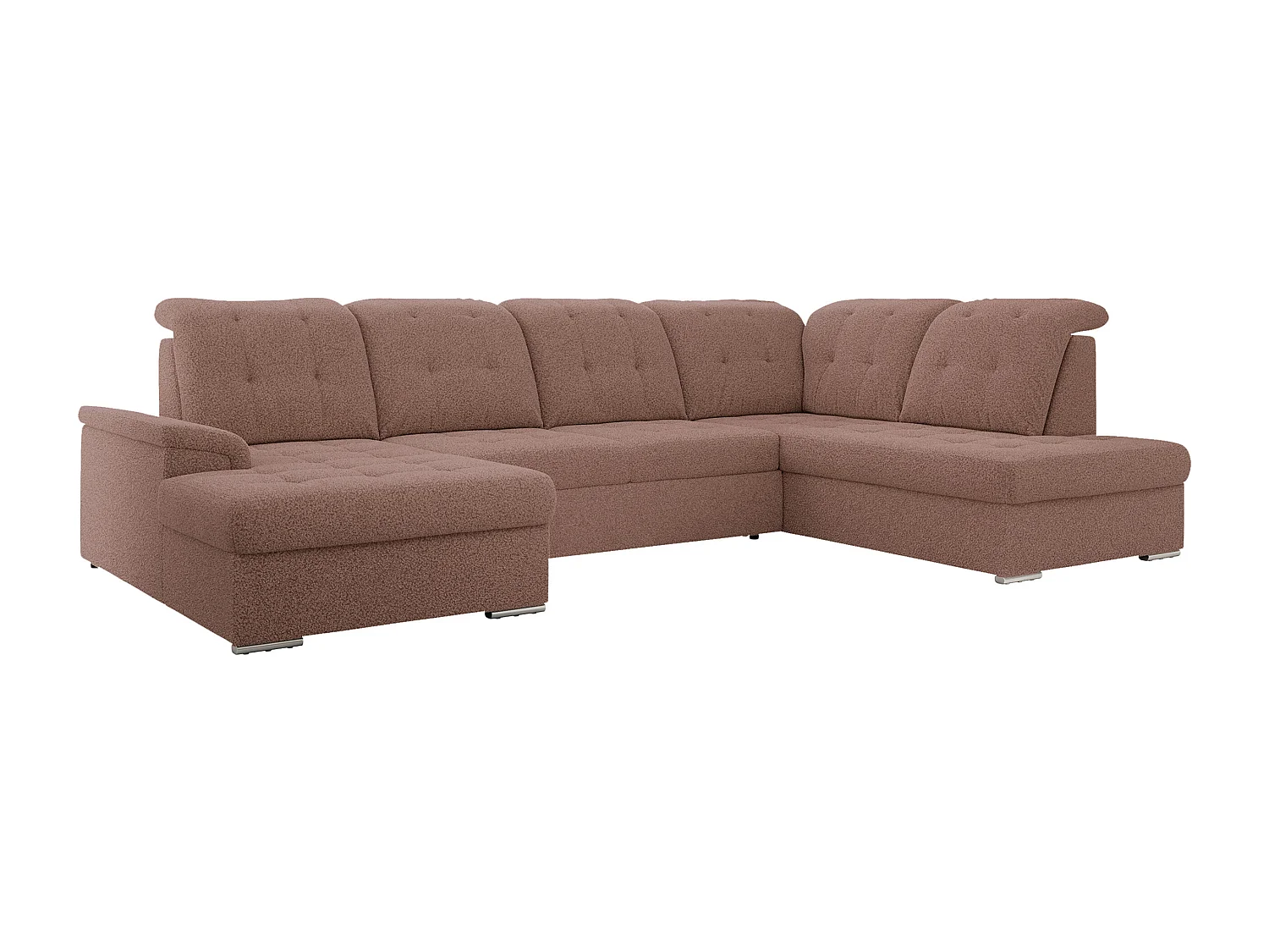 Ecksofa MADRITO U - mit verstellbarer Rückenlehne, Armlehne, L-förmige Ecke, Bettkasten - Rosa Boucle - Ecke Rechts