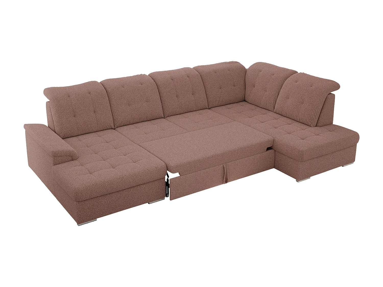 Ecksofa MADRITO U - mit verstellbarer Rückenlehne, Armlehne, L-förmige Ecke, Bettkasten - Rosa Boucle - Ecke Rechts