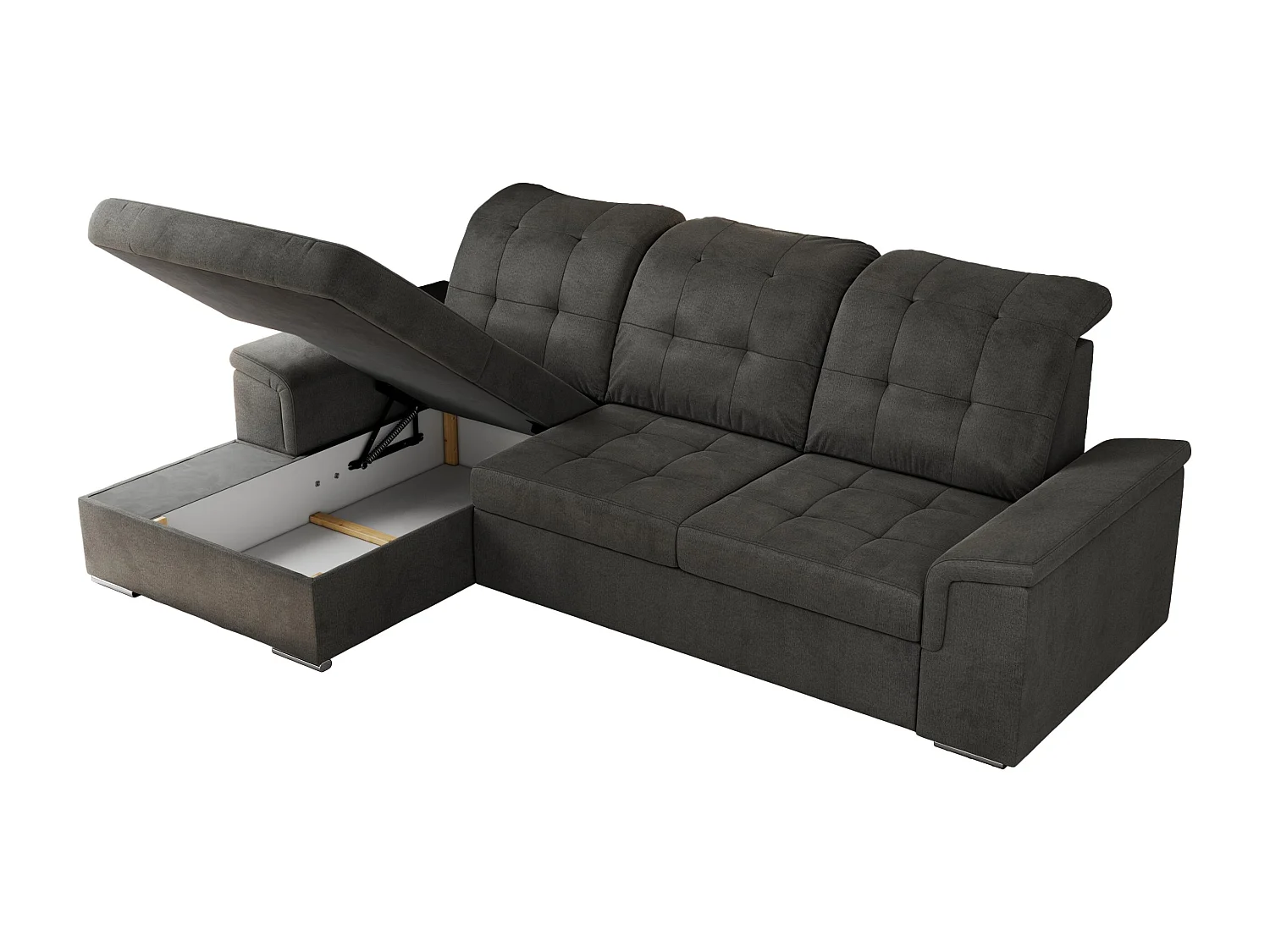 Ecksofa MADRITO - mit verstellbarer Rückenlehne, Armlehnen, gestepptem Sitz und Rückenlehne, Schlaffunktion - Dunkelgrau Velvet - Ecke Links