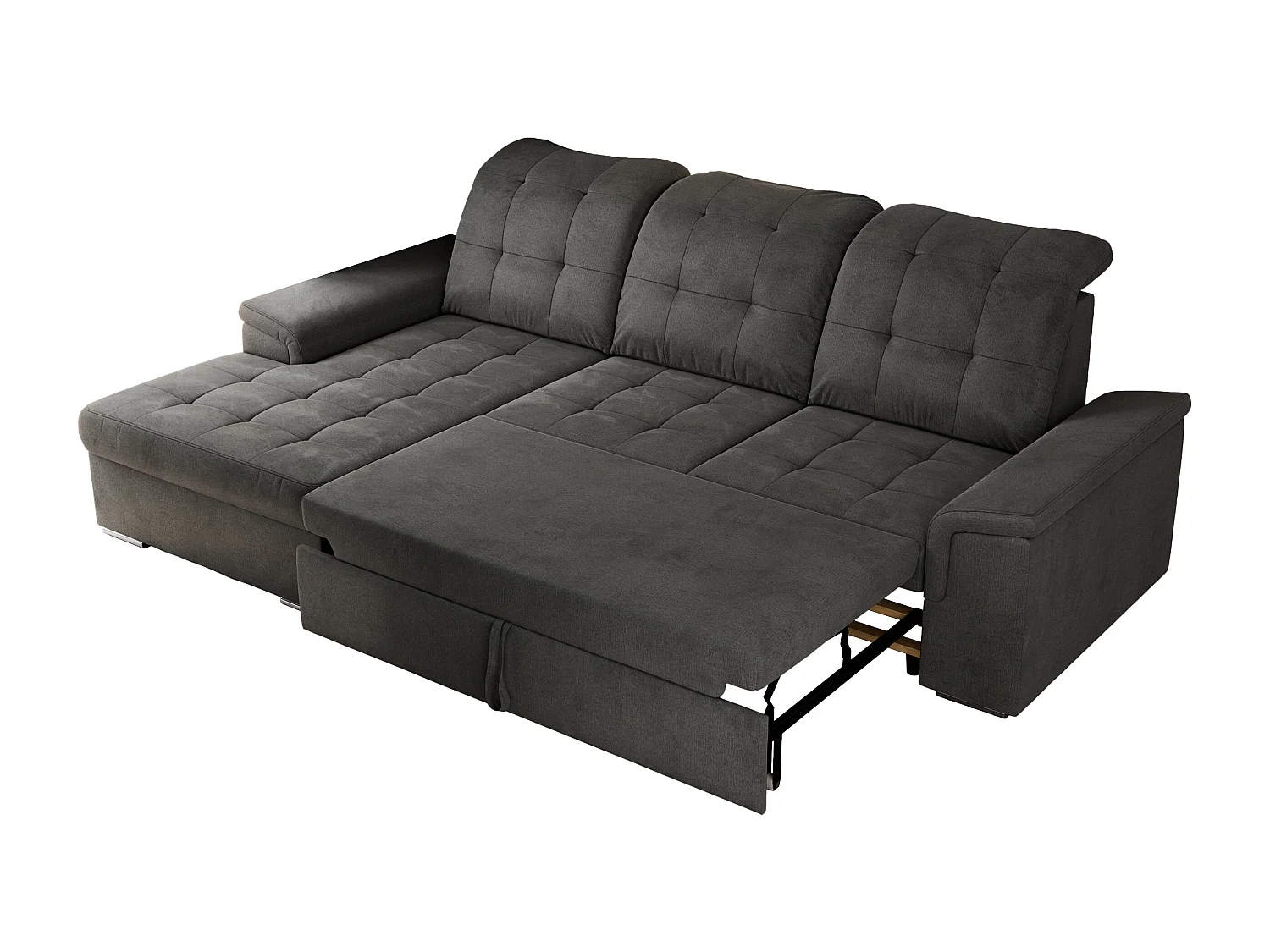 Ecksofa MADRITO - mit verstellbarer Rückenlehne, Armlehnen, gestepptem Sitz und Rückenlehne, Schlaffunktion - Dunkelgrau Velvet - Ecke Links