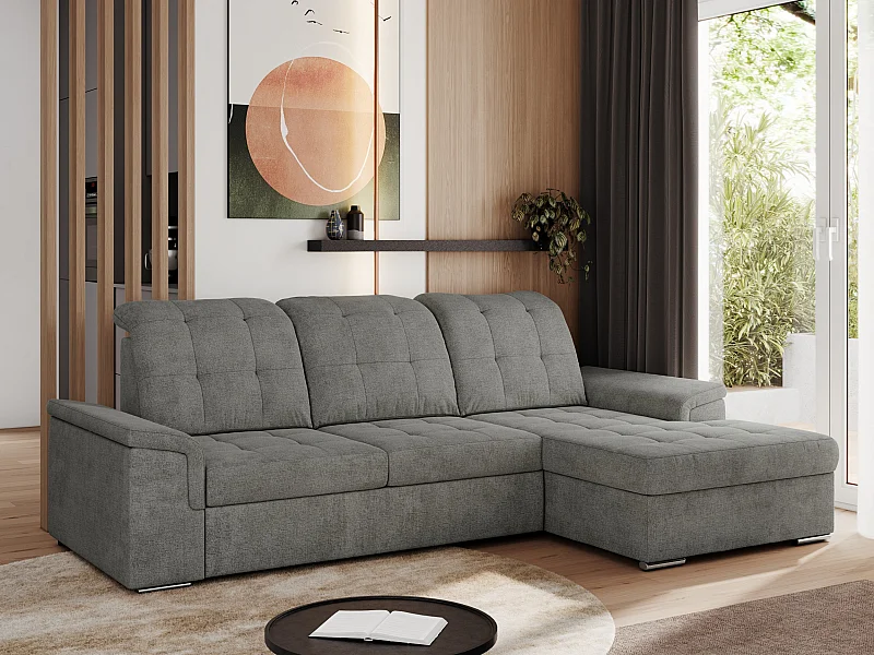 Ecksofa MADRITO - mit verstellbarer Rückenlehne, Armlehnen, gestepptem Sitz und Rückenlehne, Schlaffunktion - Grau Struktur - Ecke Rechts