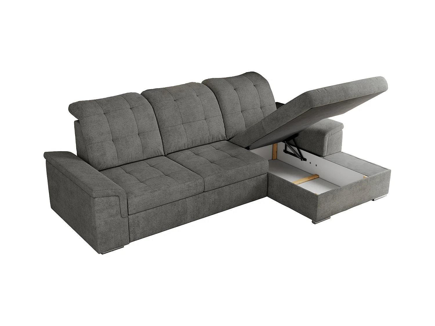 Ecksofa MADRITO - mit verstellbarer Rückenlehne, Armlehnen, gestepptem Sitz und Rückenlehne, Schlaffunktion - Grau Struktur - Ecke Rechts