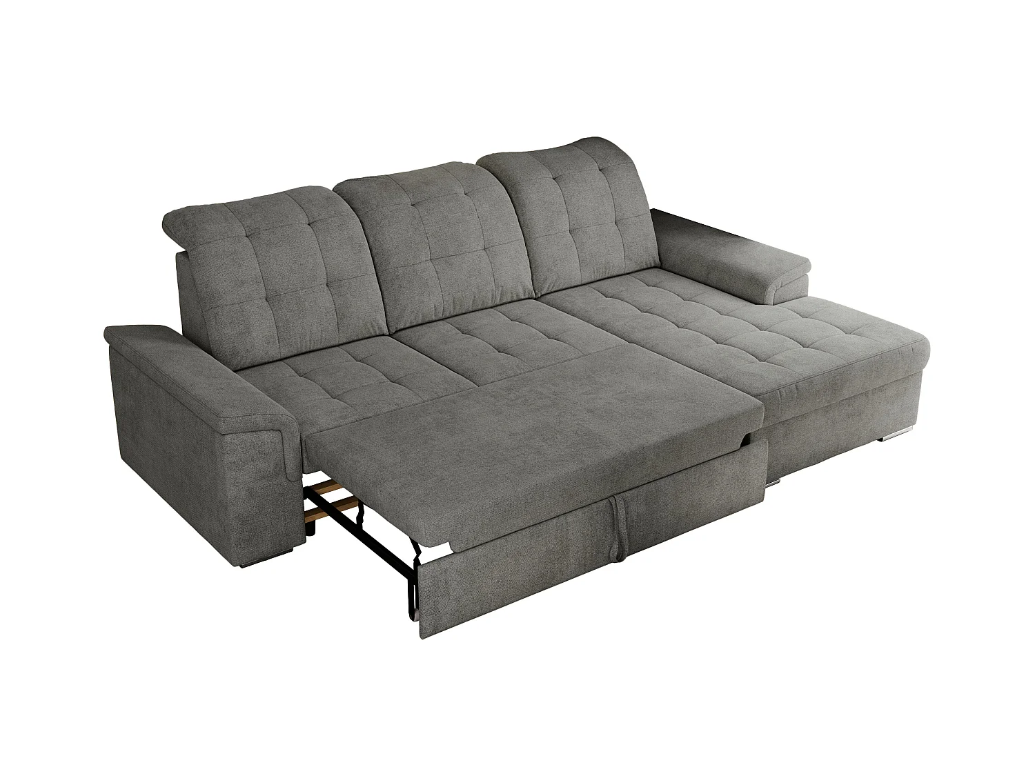 Ecksofa MADRITO - mit verstellbarer Rückenlehne, Armlehnen, gestepptem Sitz und Rückenlehne, Schlaffunktion - Grau Struktur - Ecke Rechts