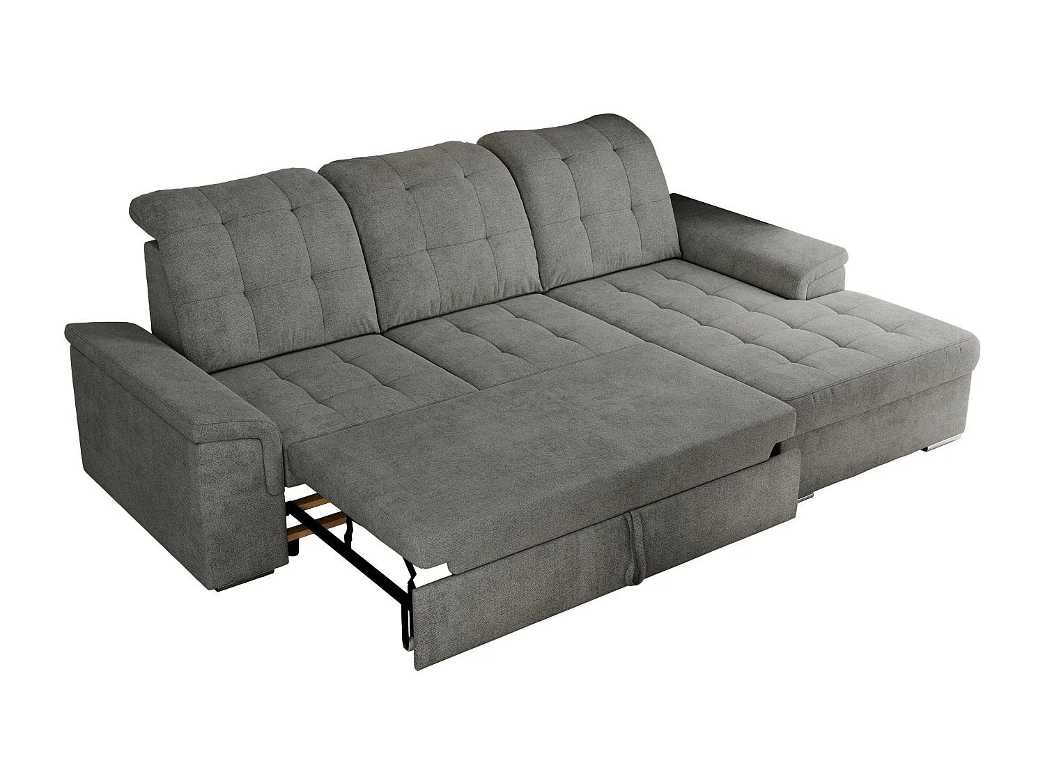 Ecksofa MADRITO - mit verstellbarer Rückenlehne, Armlehnen, gestepptem Sitz und Rückenlehne, Schlaffunktion - Grau Struktur - Ecke Rechts