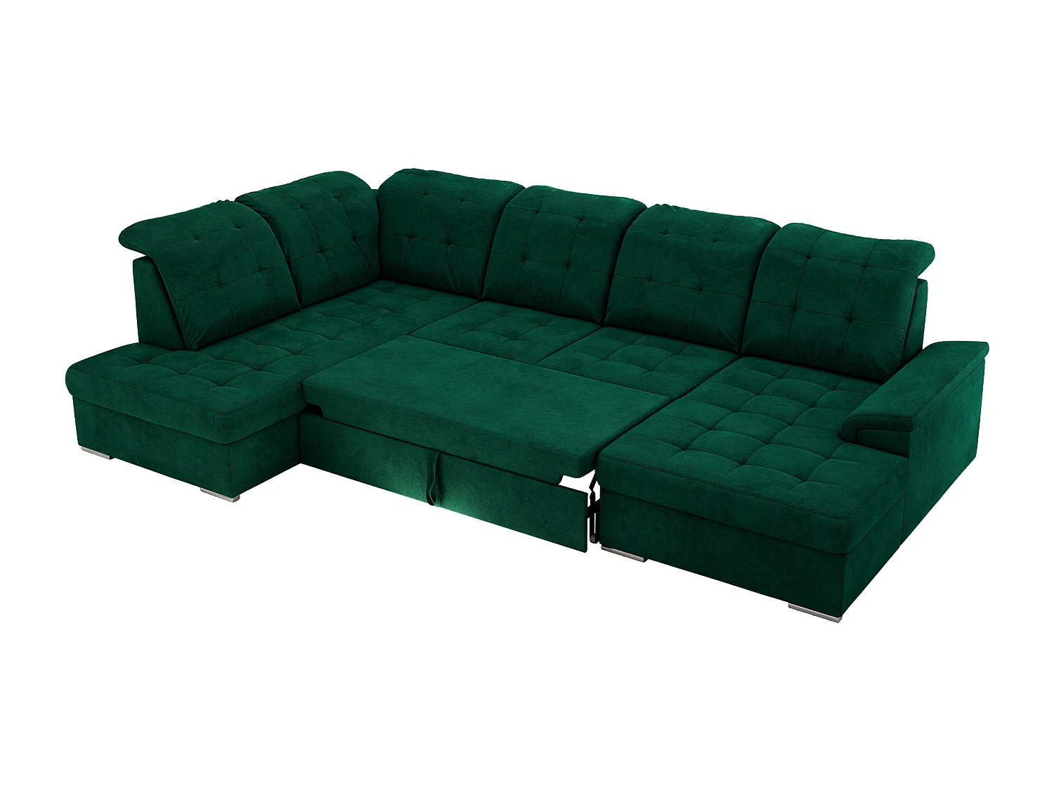 Ecksofa MADRITO U - mit verstellbarer Rückenlehne, Armlehne, L-förmige Ecke, Bettkasten - Dunkelgrün Velvet - Ecke Links