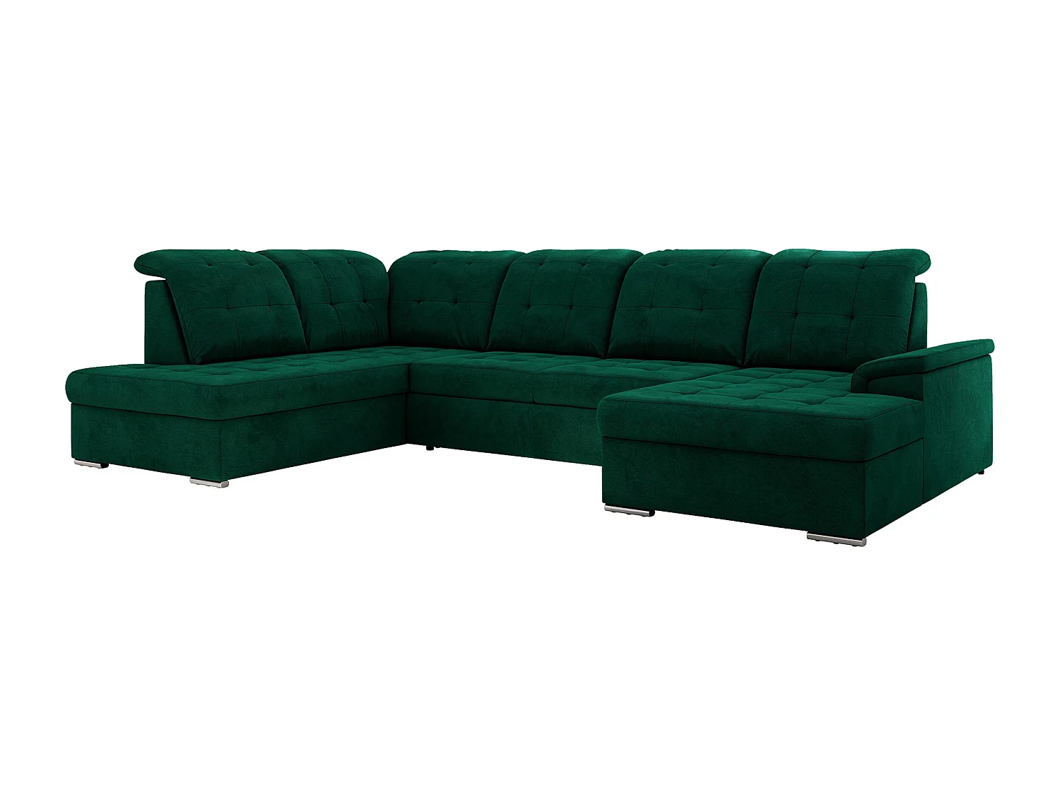 Ecksofa MADRITO U - mit verstellbarer Rückenlehne, Armlehne, L-förmige Ecke, Bettkasten - Dunkelgrün Velvet - Ecke Links