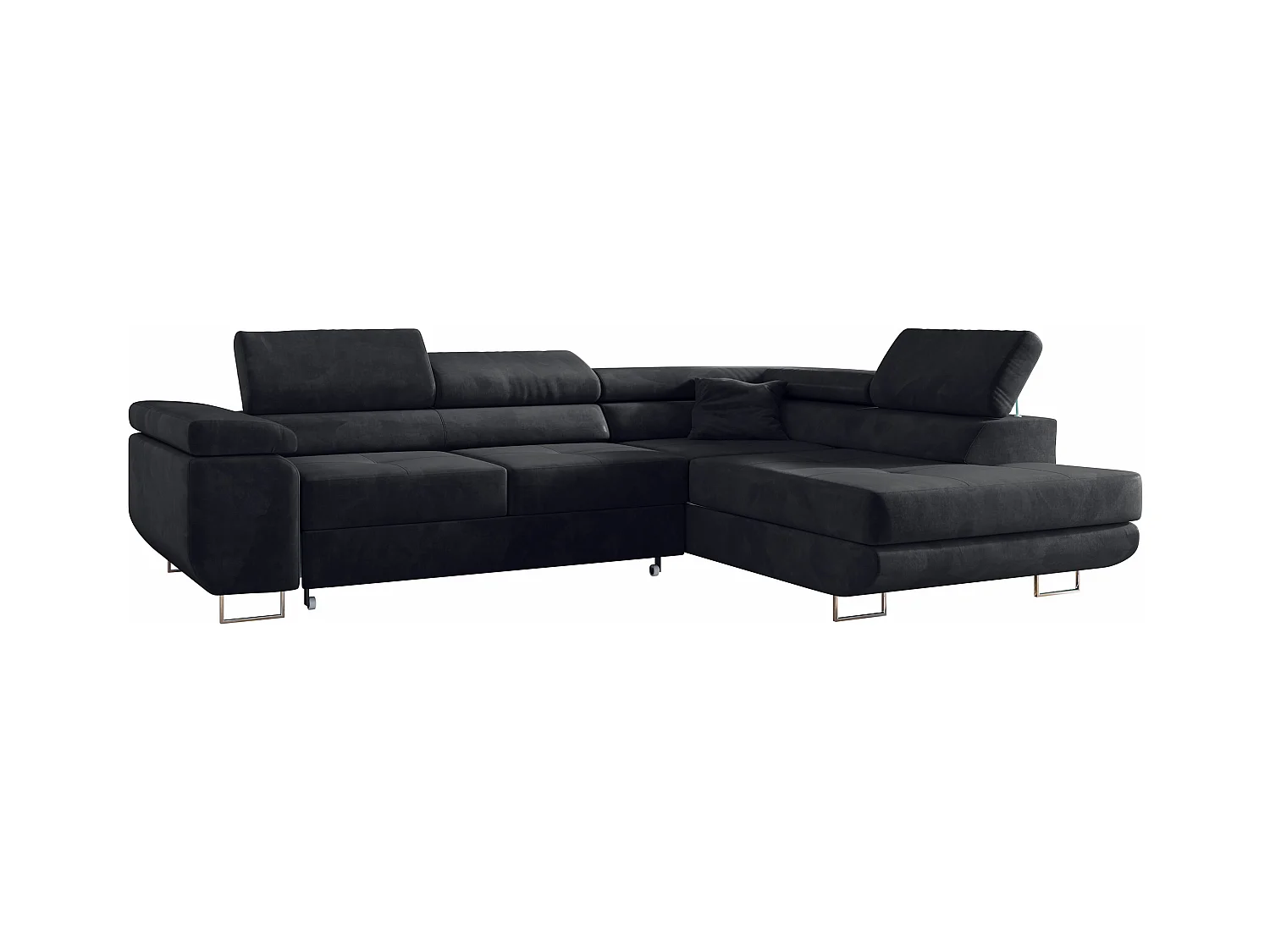 Ecksofa GUSTAW - mit Schlaffunktion, verstellbare Kopfstützen, Metallbeine - Graphitgrau Velvet - Ecke Rechts