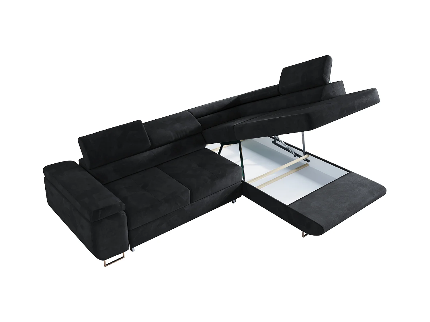 Ecksofa GUSTAW - mit Schlaffunktion, verstellbare Kopfstützen, Metallbeine - Graphitgrau Velvet - Ecke Rechts