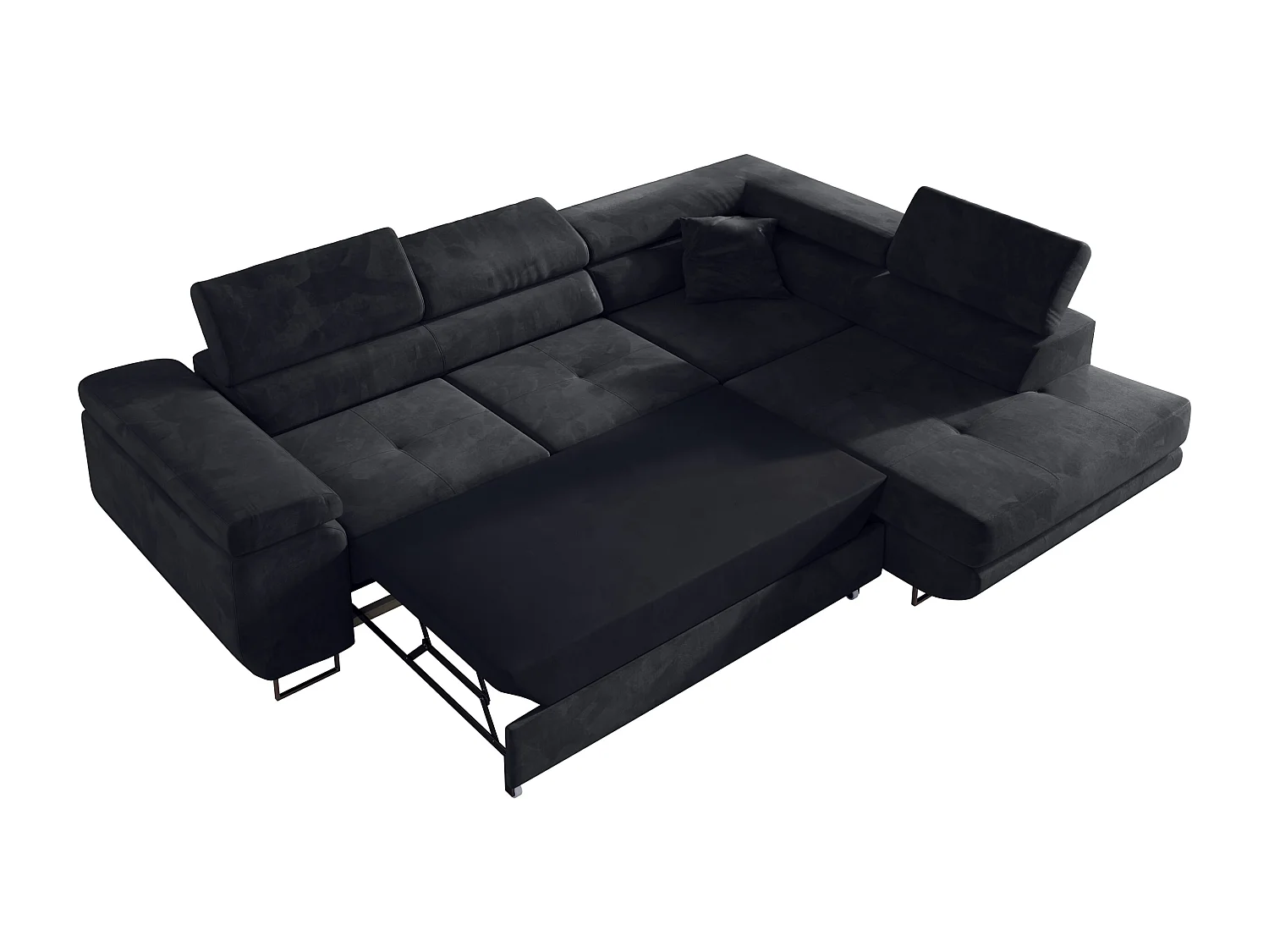 Ecksofa GUSTAW - mit Schlaffunktion, verstellbare Kopfstützen, Metallbeine - Graphitgrau Velvet - Ecke Rechts