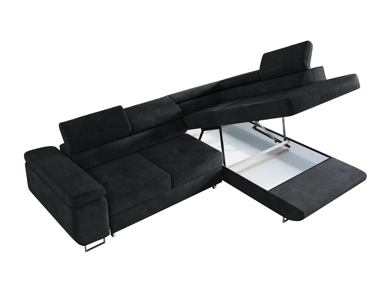 Ecksofa GUSTAW - mit Schlaffunktion, verstellbare Kopfstützen, Metallbeine - Graphitgrau Velvet - Ecke Rechts