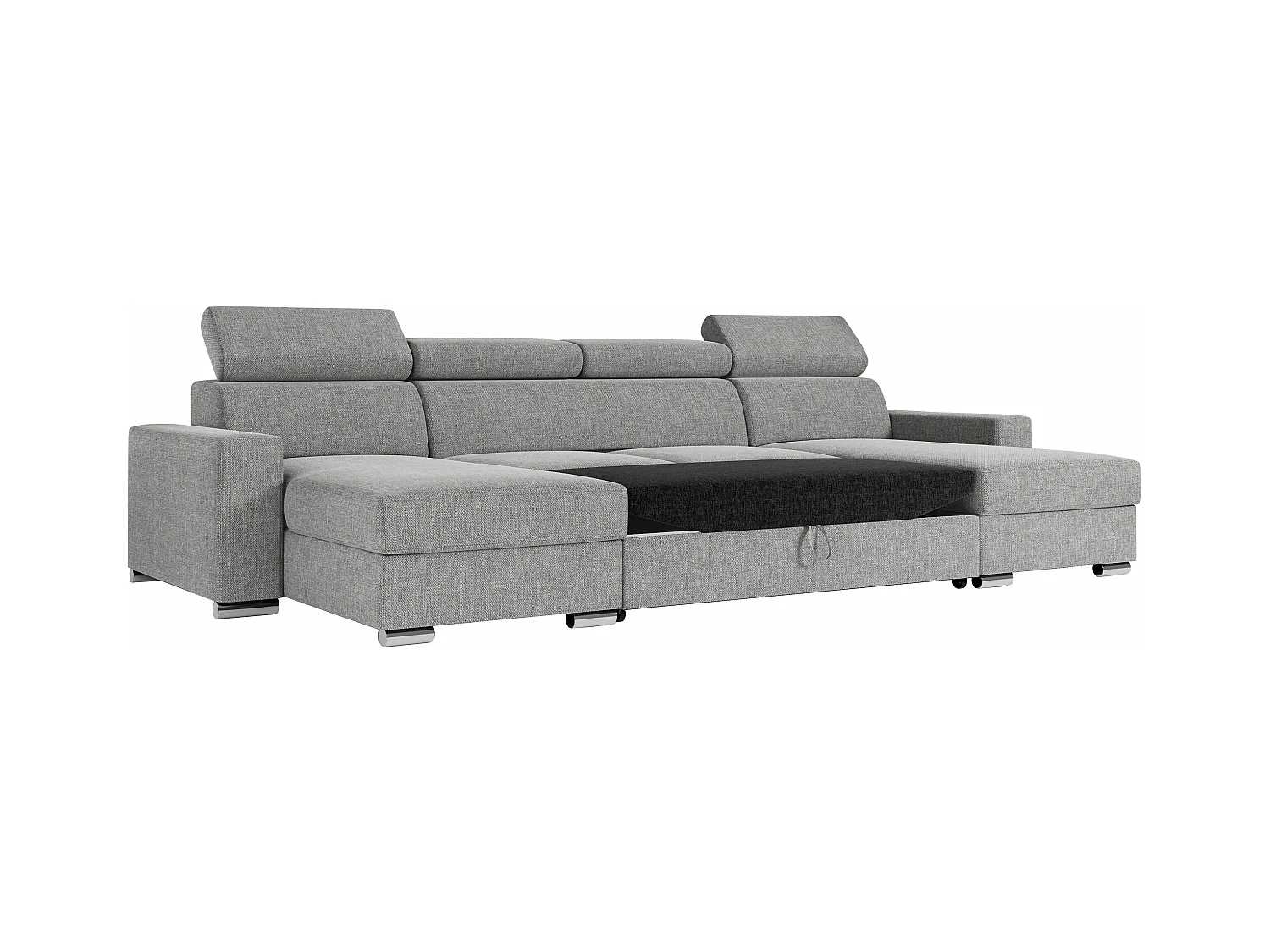 Ecksofa FOX U - verstellbare Kopfstützen, zwei Bettkästen, L-förmige Ecke mit Schlaffunktion, Armlehnen - Hellgrau, Stukture