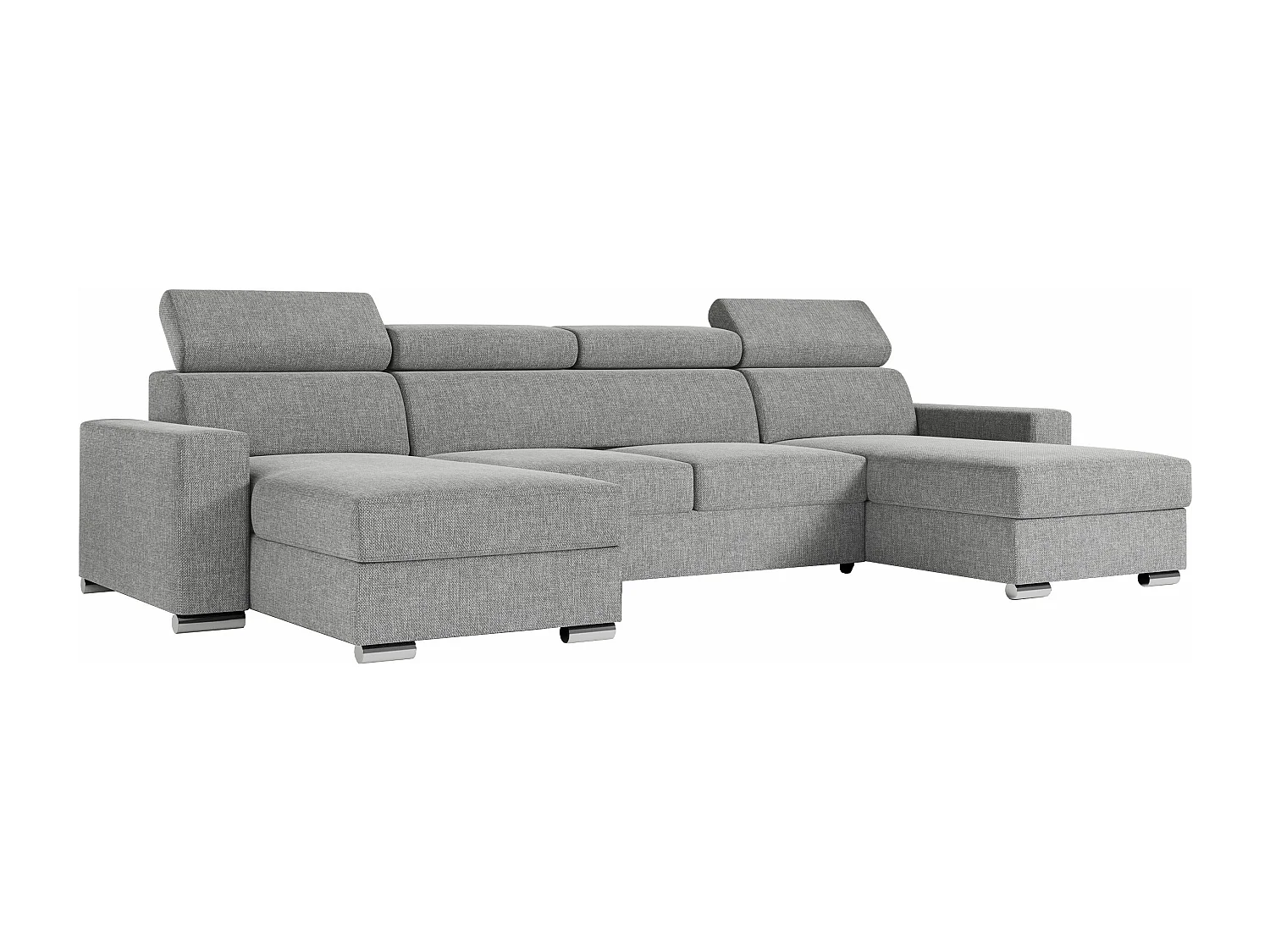 Ecksofa FOX U - verstellbare Kopfstützen, zwei Bettkästen, L-förmige Ecke mit Schlaffunktion, Armlehnen - Hellgrau, Stukture