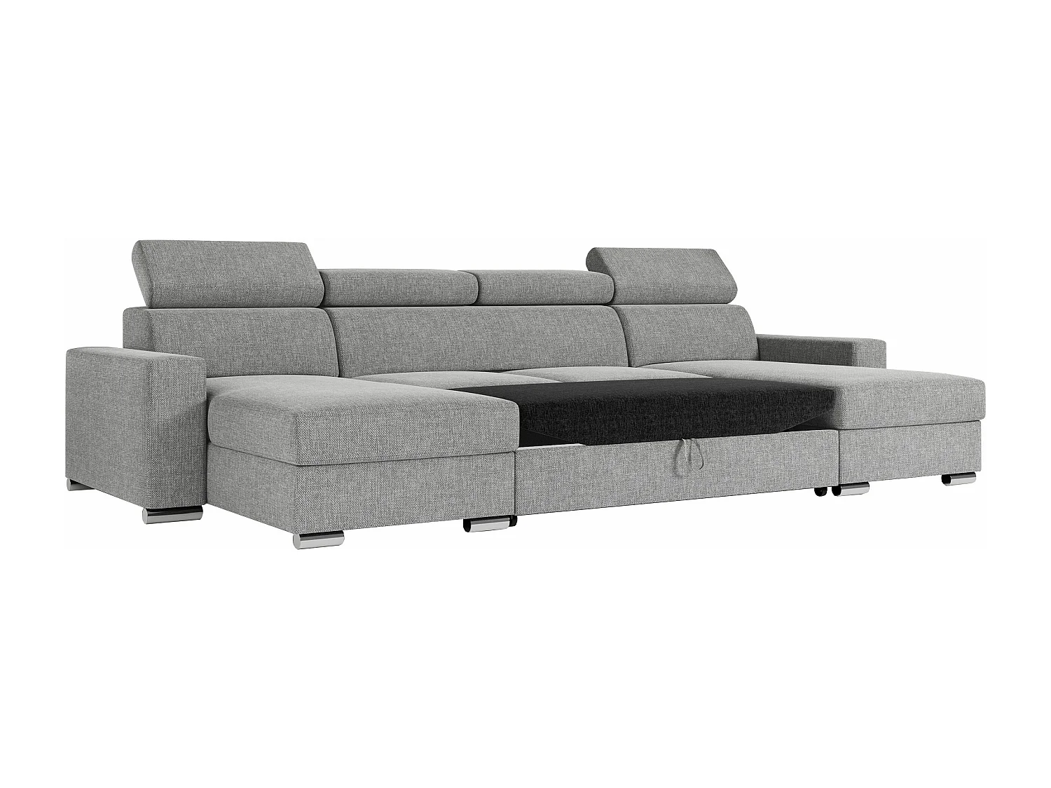 Ecksofa FOX U - verstellbare Kopfstützen, zwei Bettkästen, L-förmige Ecke mit Schlaffunktion, Armlehnen - Hellgrau, Stukture