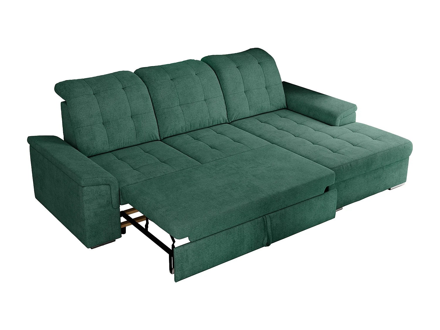 Ecksofa MADRITO - mit verstellbarer Rückenlehne, Armlehnen, gestepptem Sitz und Rückenlehne, Schlaffunktion - Grün Struktur - Ecke Rechts