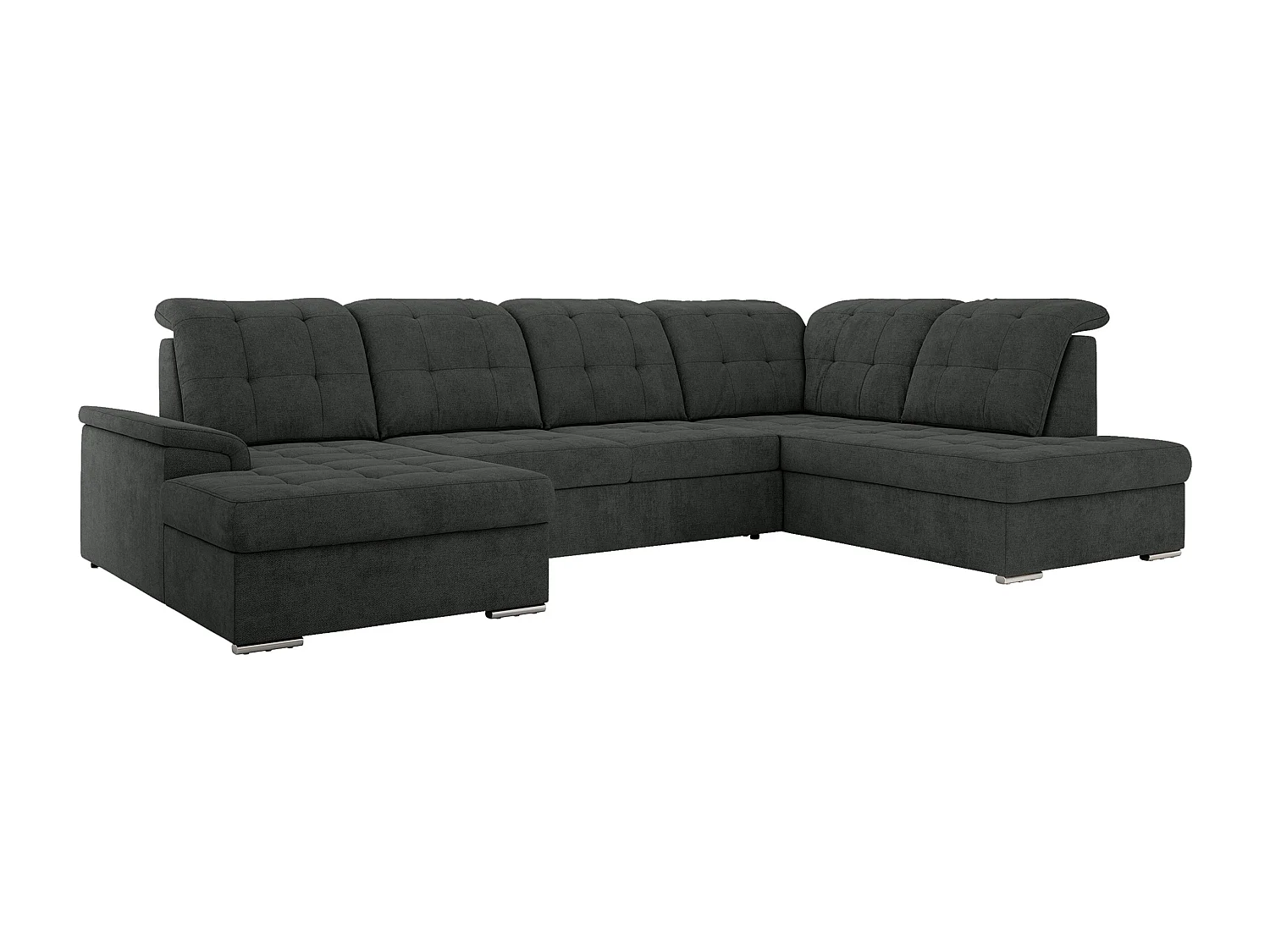 Ecksofa MADRITO U - mit verstellbarer Rückenlehne, Armlehne, L-förmige Ecke, Bettkasten - Dunkelgrau Struktur - Ecke Rechts