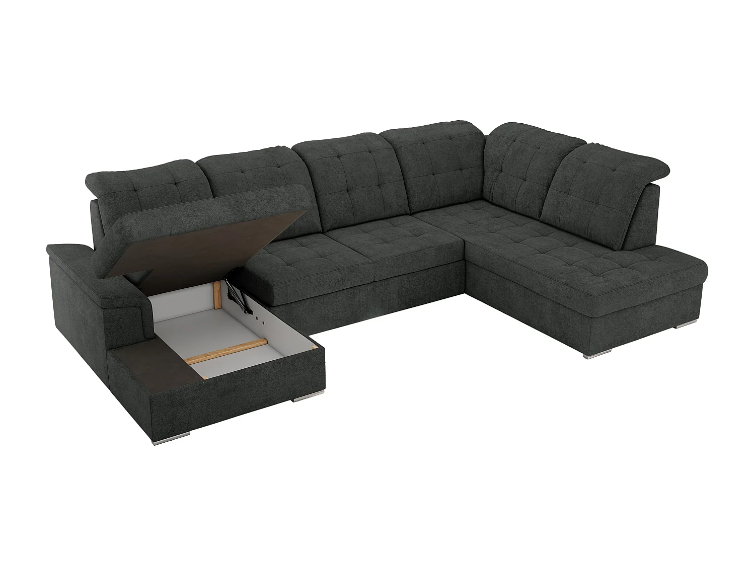 Ecksofa MADRITO U - mit verstellbarer Rückenlehne, Armlehne, L-förmige Ecke, Bettkasten - Dunkelgrau Struktur - Ecke Rechts