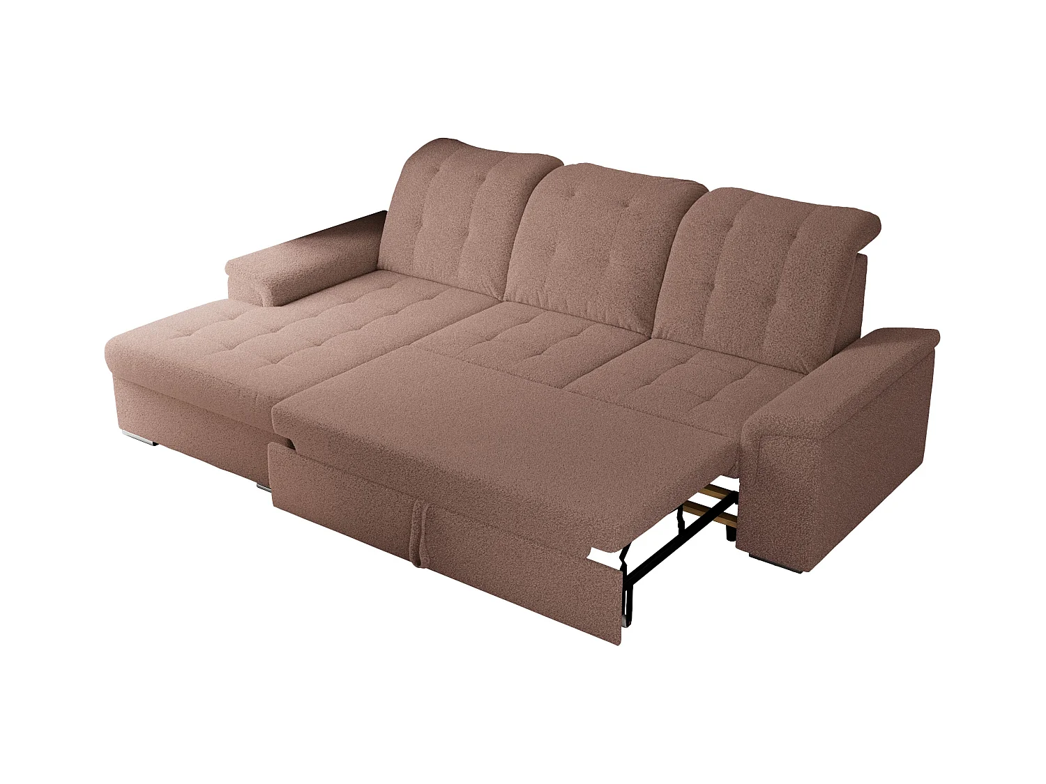 Ecksofa MADRITO - mit verstellbarer Rückenlehne, Armlehnen, gestepptem Sitz und Rückenlehne, Schlaffunktion - Rosa Boucle - Ecke Links