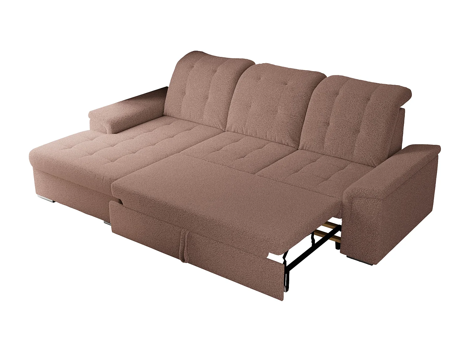 Ecksofa MADRITO - mit verstellbarer Rückenlehne, Armlehnen, gestepptem Sitz und Rückenlehne, Schlaffunktion - Rosa Boucle - Ecke Links
