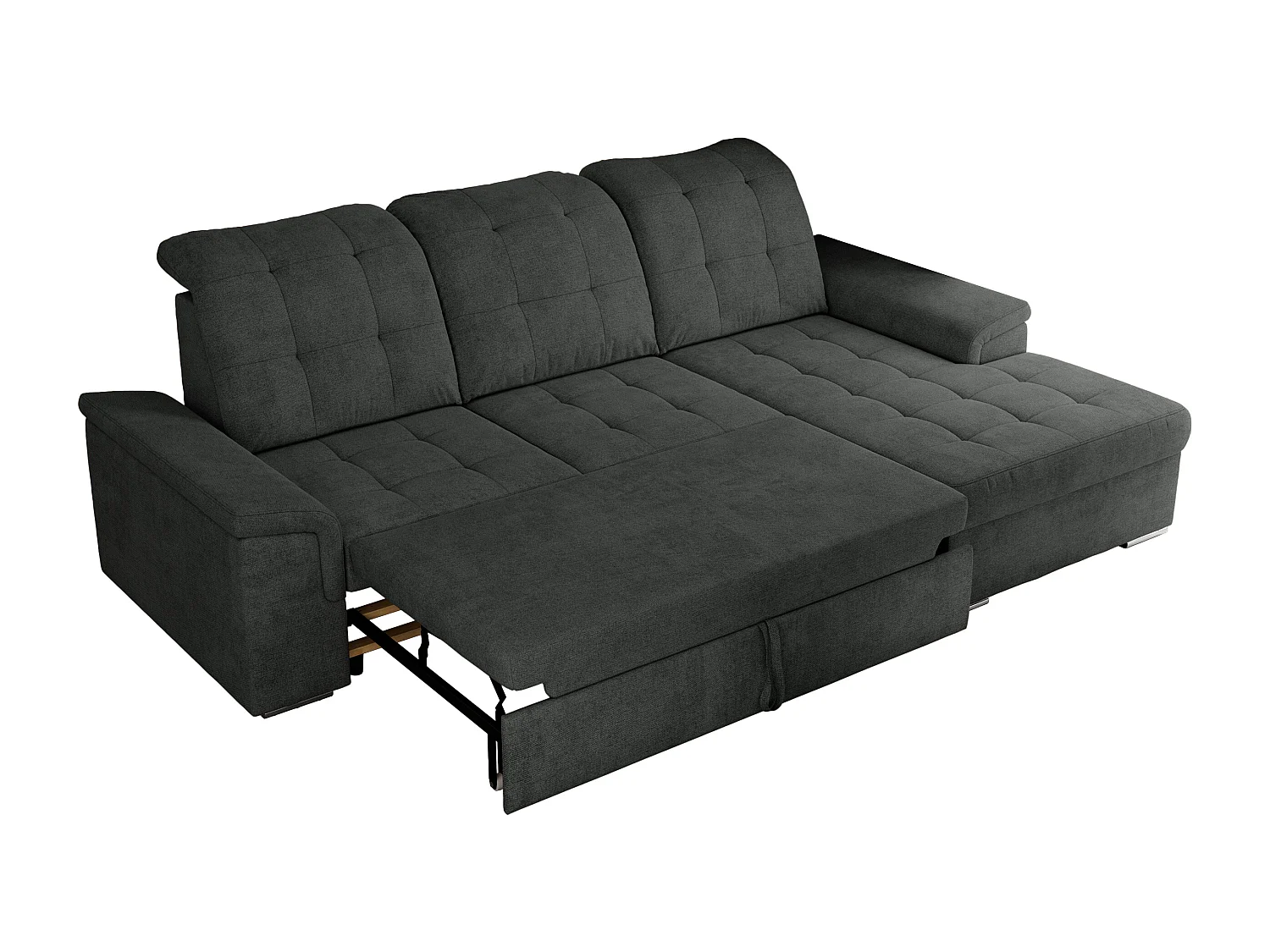 Ecksofa MADRITO - mit verstellbarer Rückenlehne, Armlehnen, gestepptem Sitz und Rückenlehne, Schlaffunktion - Dunkelgrau Struktur - Ecke Rechts