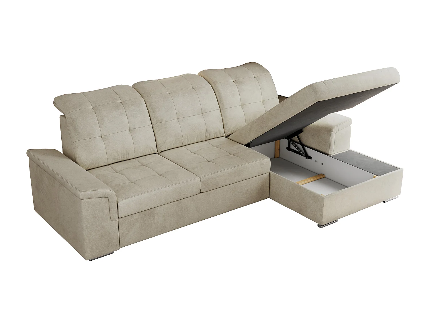 Ecksofa MADRITO - mit verstellbarer Rückenlehne, Armlehnen, gestepptem Sitz und Rückenlehne, Schlaffunktion - Beige Velvet - Ecke Rechts