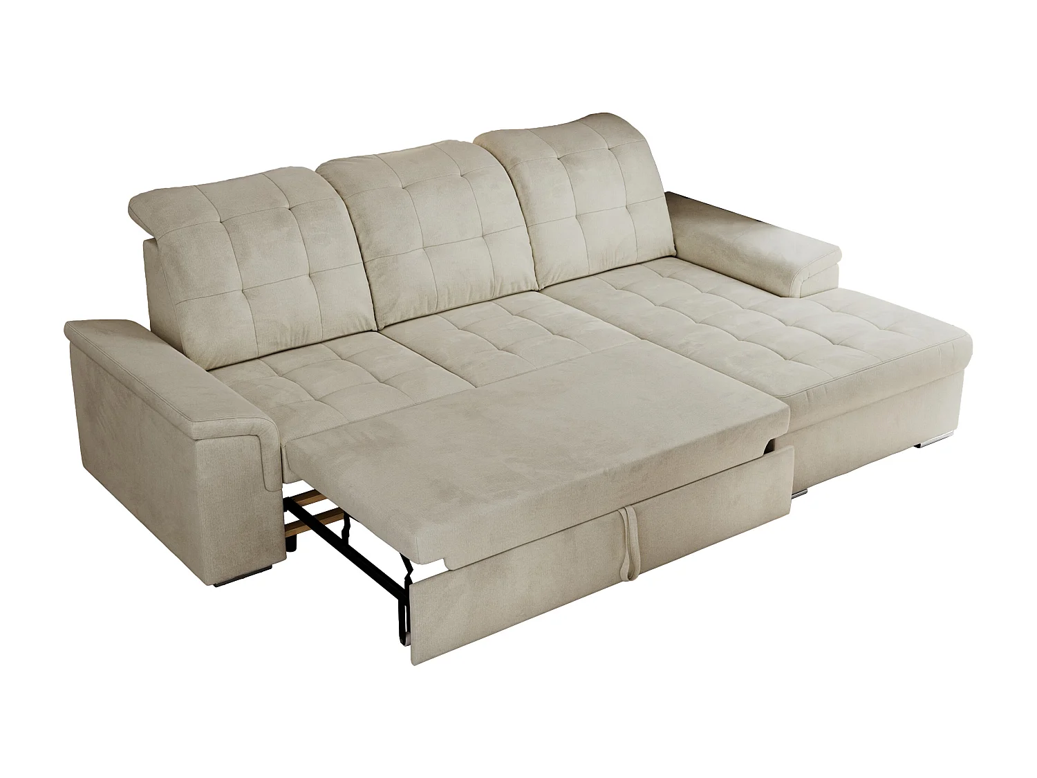 Ecksofa MADRITO - mit verstellbarer Rückenlehne, Armlehnen, gestepptem Sitz und Rückenlehne, Schlaffunktion - Beige Velvet - Ecke Rechts