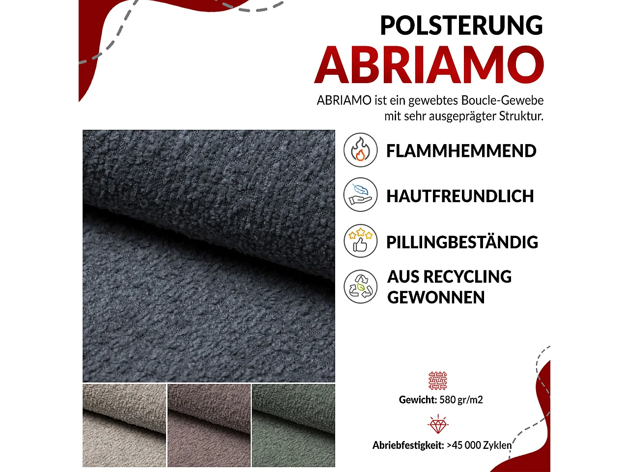 Ecksofa GUSTAW - mit Schlaffunktion, verstellbare Kopfstützen, Metallbeine - Dunkelgrau Boucle - Ecke Links