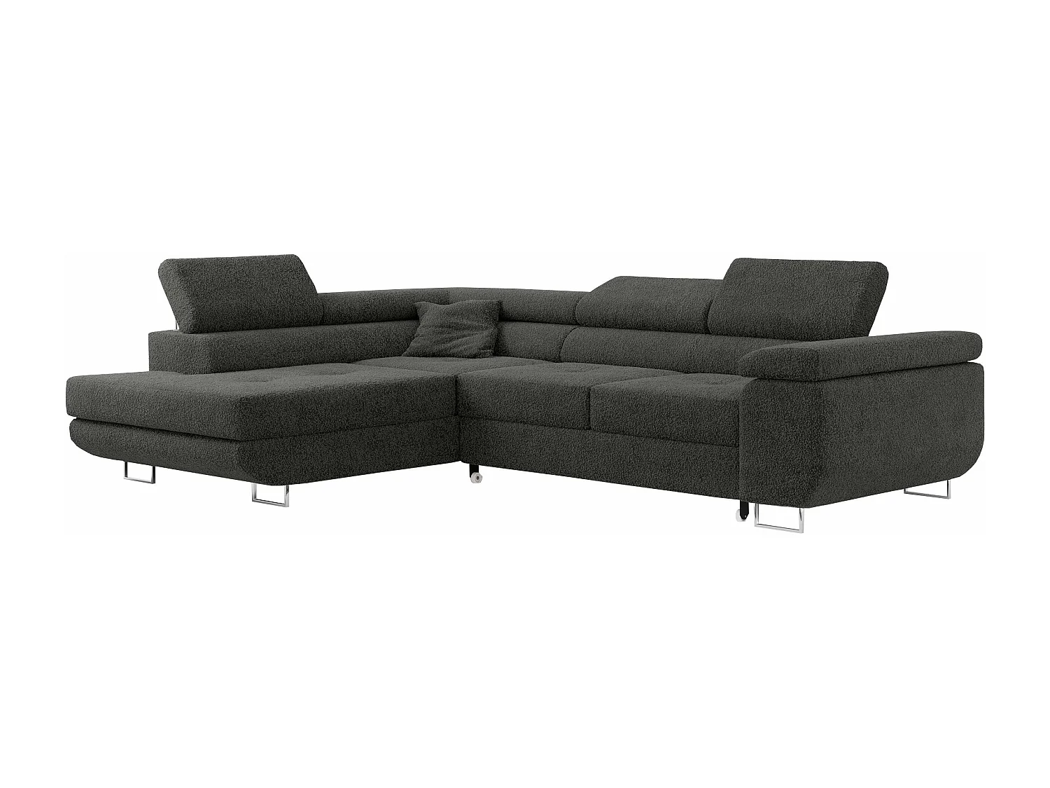 Ecksofa GUSTAW - mit Schlaffunktion, verstellbare Kopfstützen, Metallbeine - Dunkelgrau Boucle - Ecke Links