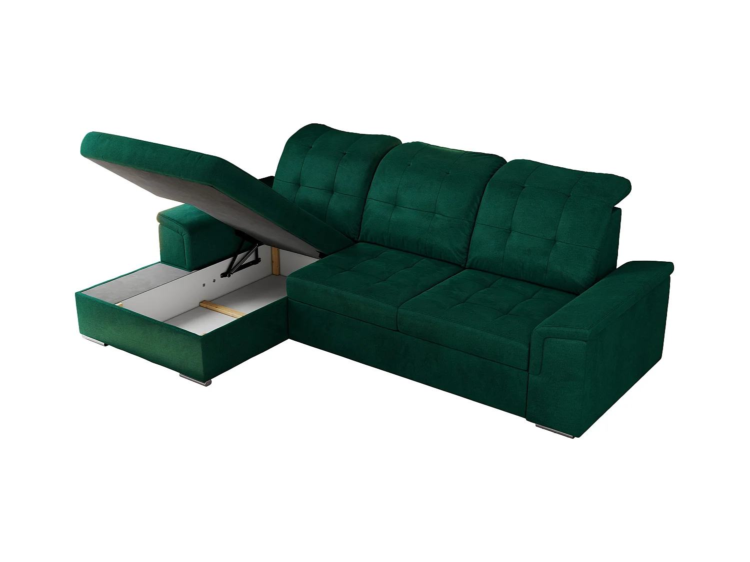 Ecksofa MADRITO - mit verstellbarer Rückenlehne, Armlehnen, gestepptem Sitz und Rückenlehne, Schlaffunktion - DunkelGrün Velvet - Ecke Links