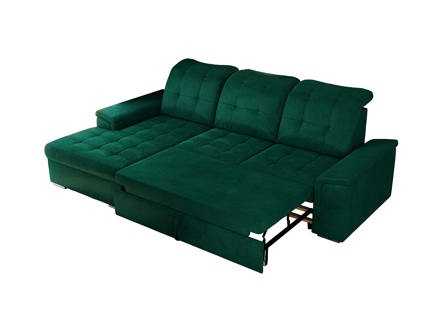 Ecksofa MADRITO - mit verstellbarer Rückenlehne, Armlehnen, gestepptem Sitz und Rückenlehne, Schlaffunktion - DunkelGrün Velvet - Ecke Links