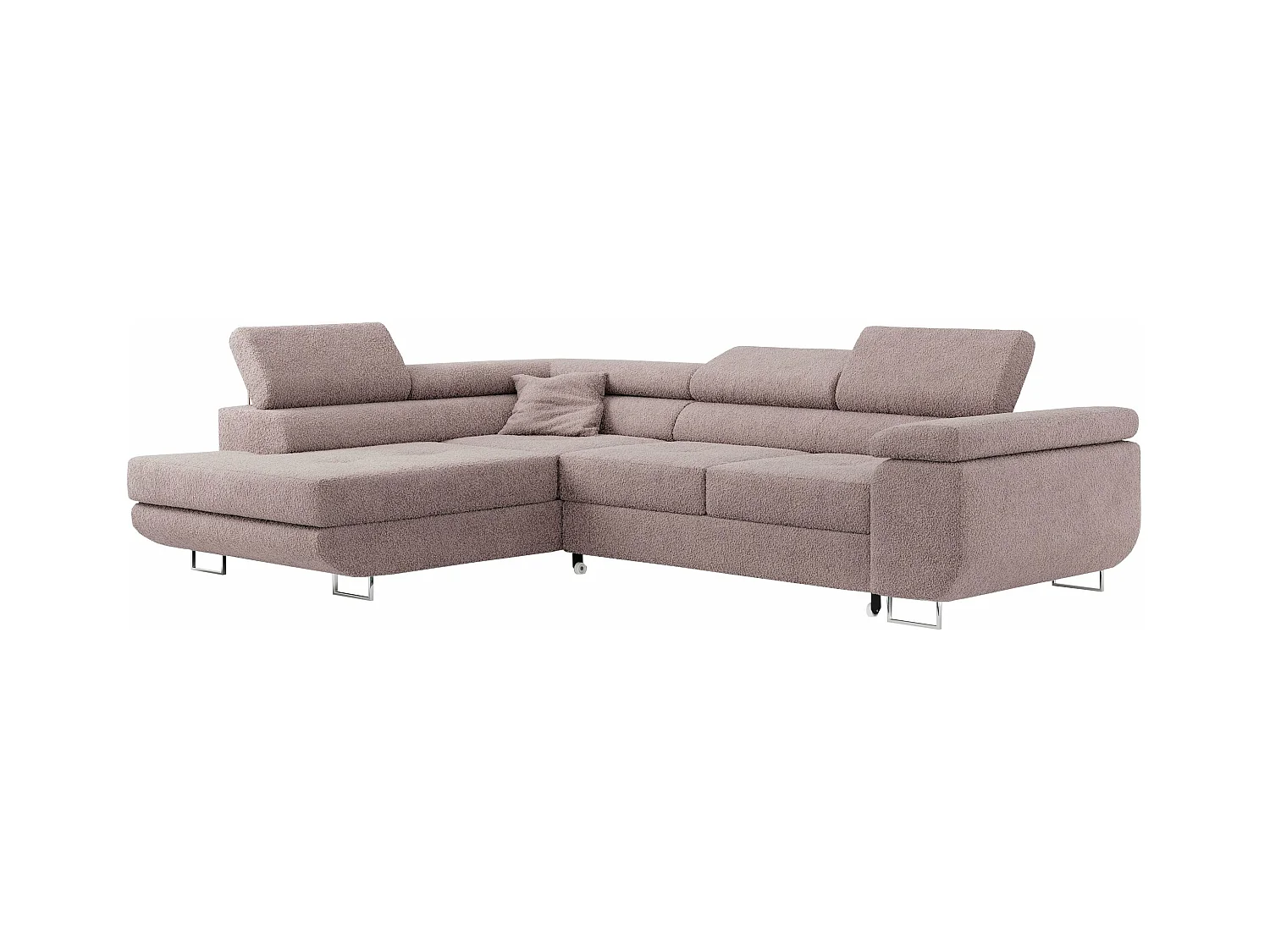 Ecksofa GUSTAW - mit Schlaffunktion, verstellbare Kopfstützen, Metallbeine - Rose Boucle - Ecke Links