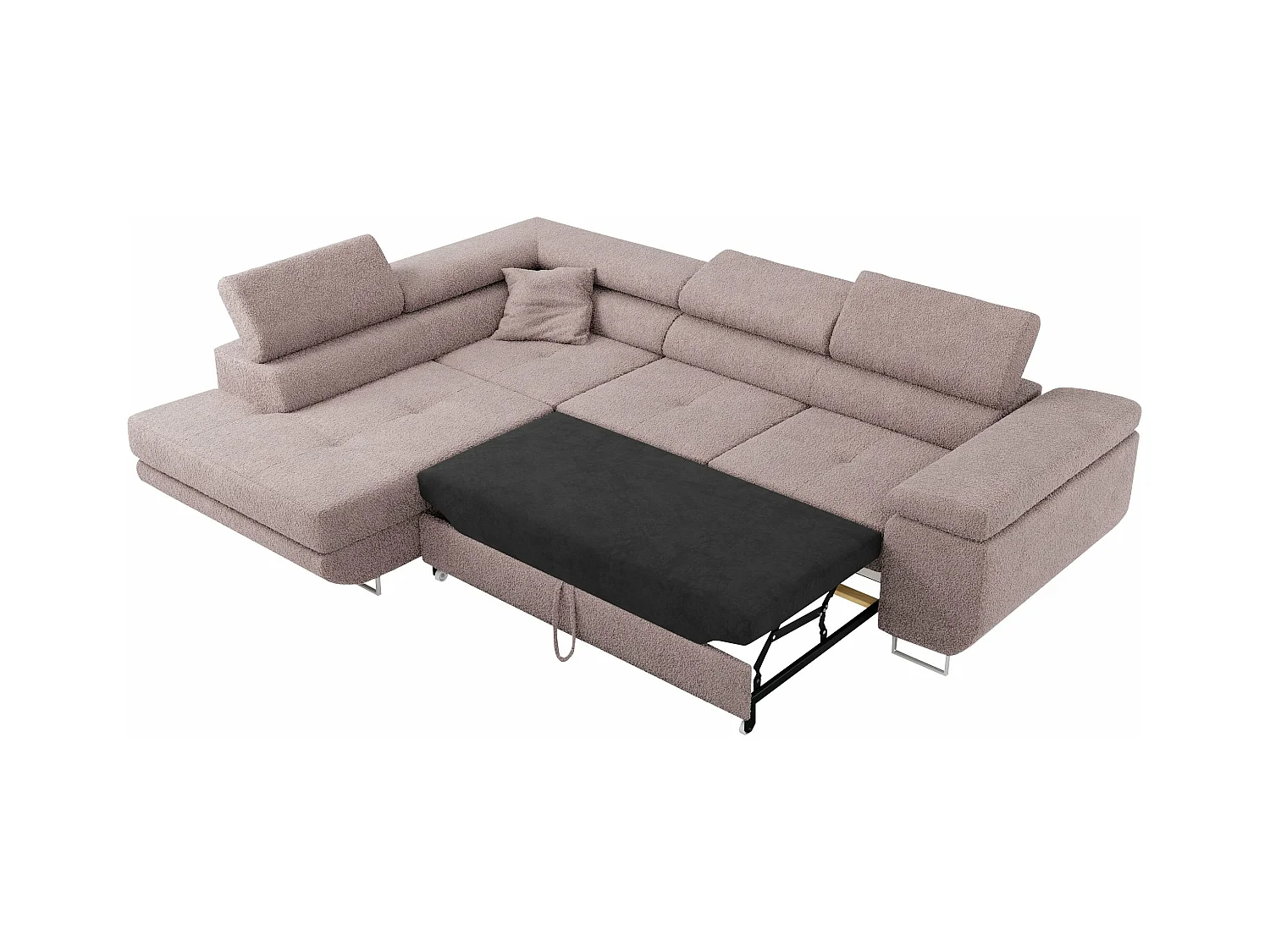 Ecksofa GUSTAW - mit Schlaffunktion, verstellbare Kopfstützen, Metallbeine - Rose Boucle - Ecke Links